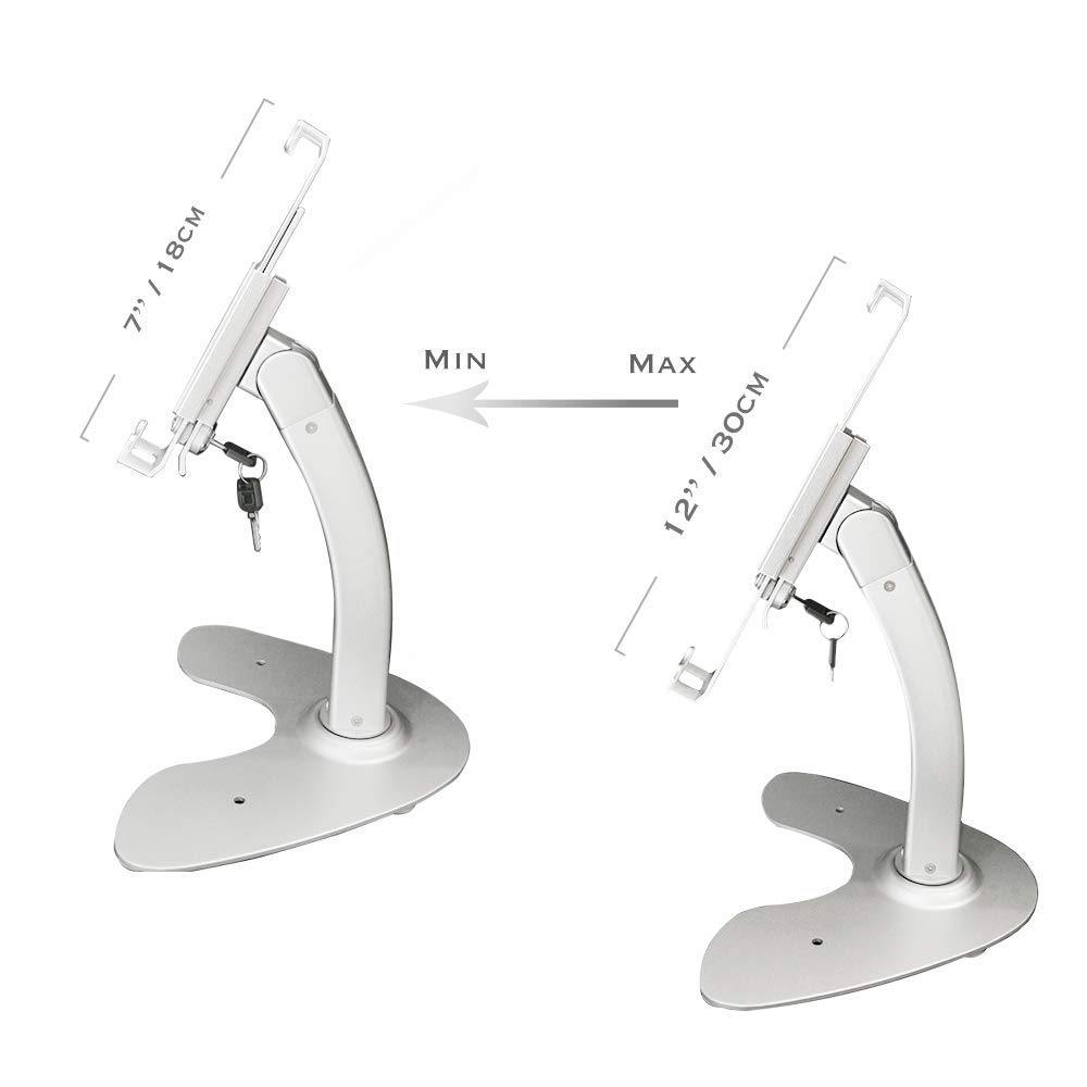 Universal Tablet POS Stand Holder with Lock & Key - Secure Anti-Theft Desktop Enclosure for iPad, iPad Air, iPad Mini, Samsung Galaxy & 7-10