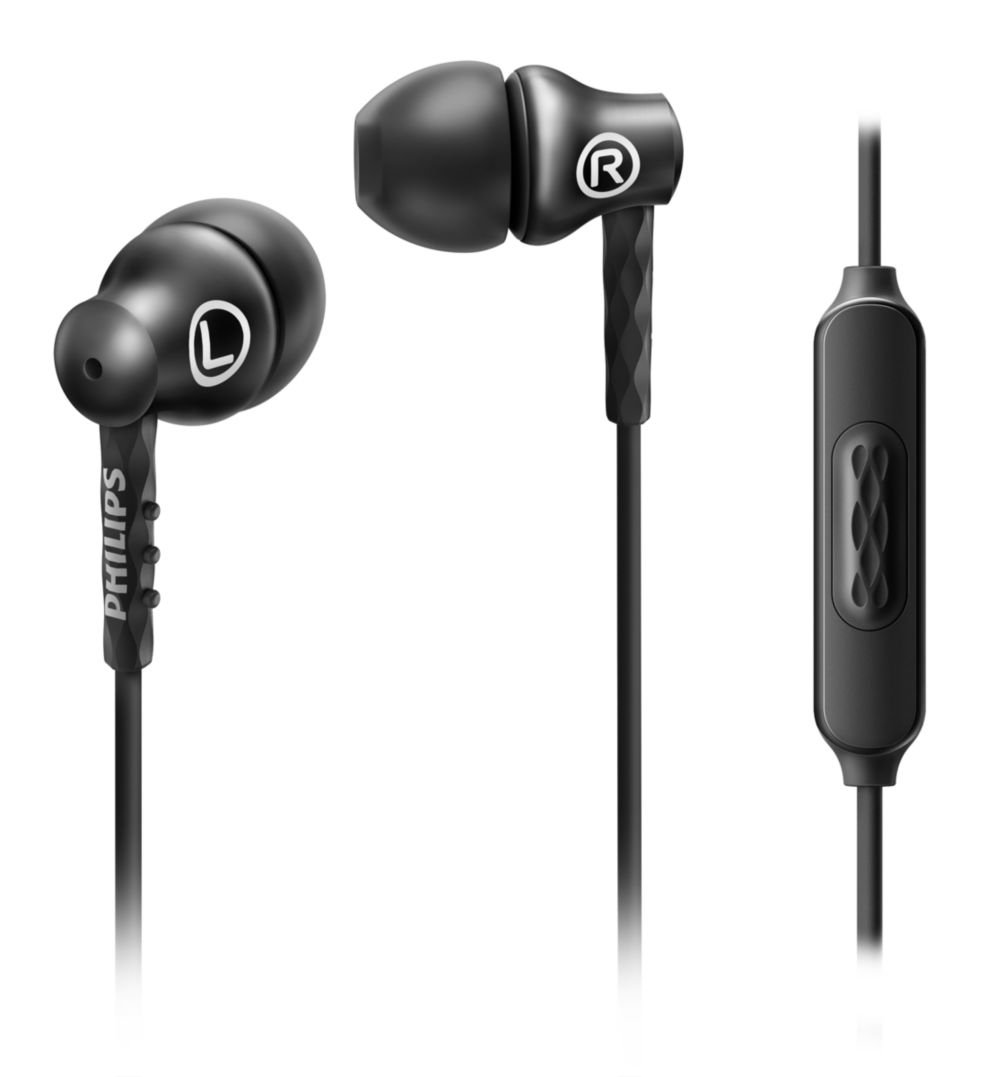 Philips SHE8105BK/27 In-Ear Headphones with Microphone - Black | Noise Isolating, Comfort Fit for Running, Gym, Travel & Commuting