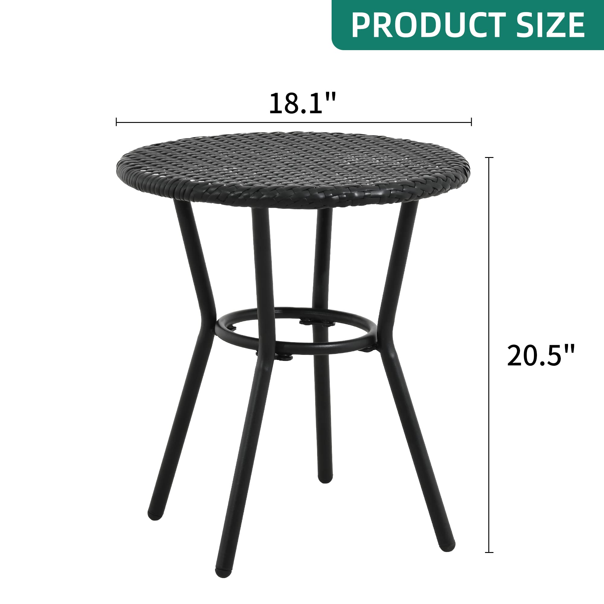 YITAHOME All-Weather PE Rattan Round Coffee Table with Tempered Glass Top - Outdoor Patio Side Table for Garden, Backyard, Porch - Perfect for Poolside Lounging, BBQ Parties & Outdoor Entertaining - Black