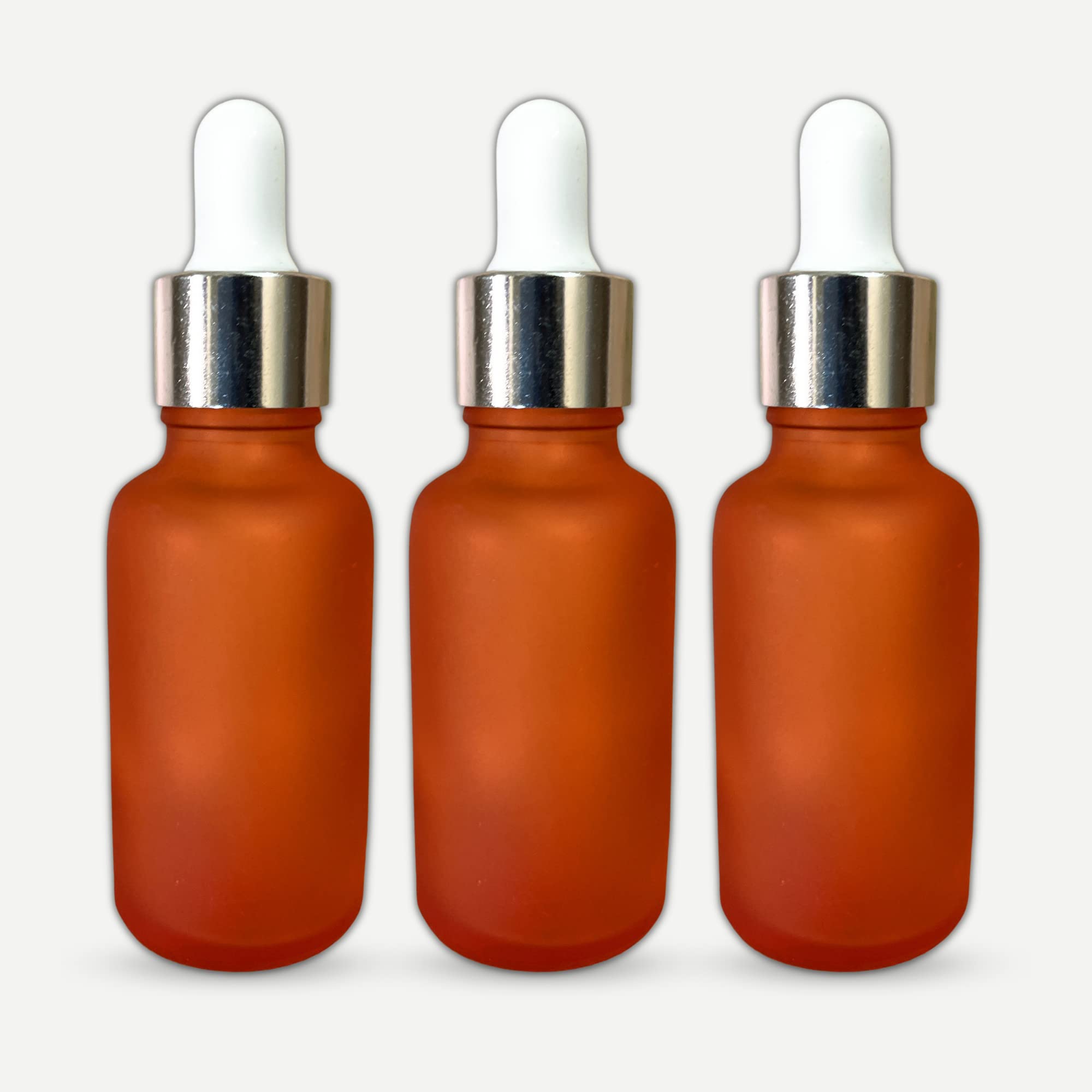 EARTH BERRY 30ml/g Orange Glass Dropper Bottle with Silver Ring & White Silicone Teat - Pack of 3 | Empty Essential Oil Bottles | Glass Containers for DIY, Aromatherapy, and Liquid Storage