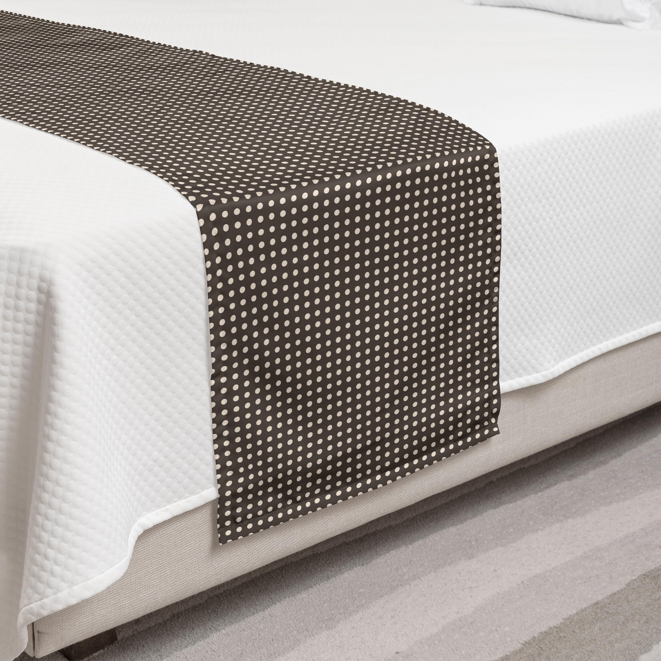 Ambesonne Retro Bed Runner - Minimalist Polka Dot Design with Earthy Halftone Tones, Decorative Bed Scarf for Hotels, Homes & Guest Rooms in Dark Taupe & Champagne | Perfect for Vintage Bedroom Decor & Boho Home Styling