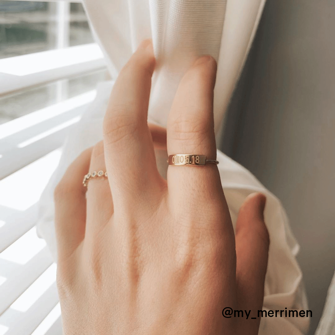 Personalized Bar Ring for Women - Custom Name & Date Engraved - Minimalist Stackable Ring for Everyday Wear, Anniversary & Birthday Gifts