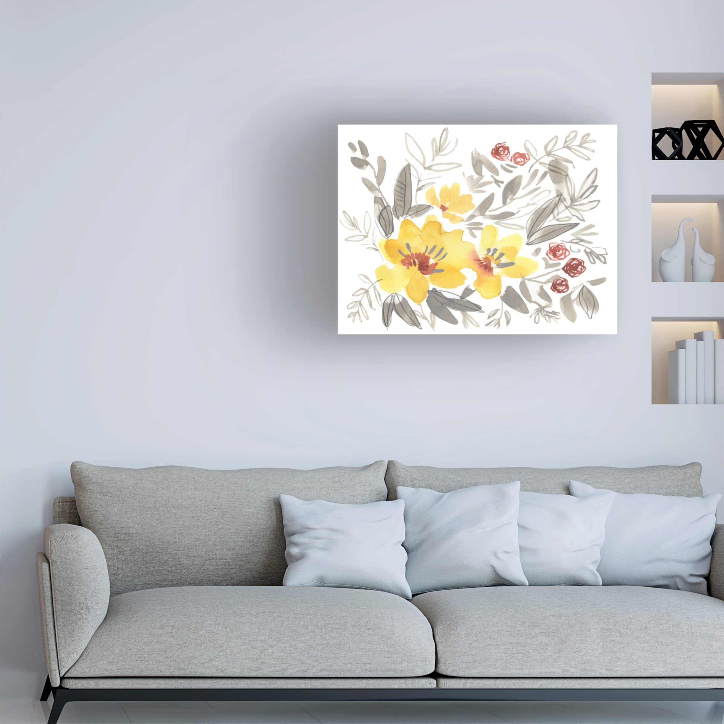 Jennifer Goldberger 'Golden Flower Composition I' Canvas Wall Art - Floral Home Decor for Living Room, Bedroom & Office | Trademark Fine Art