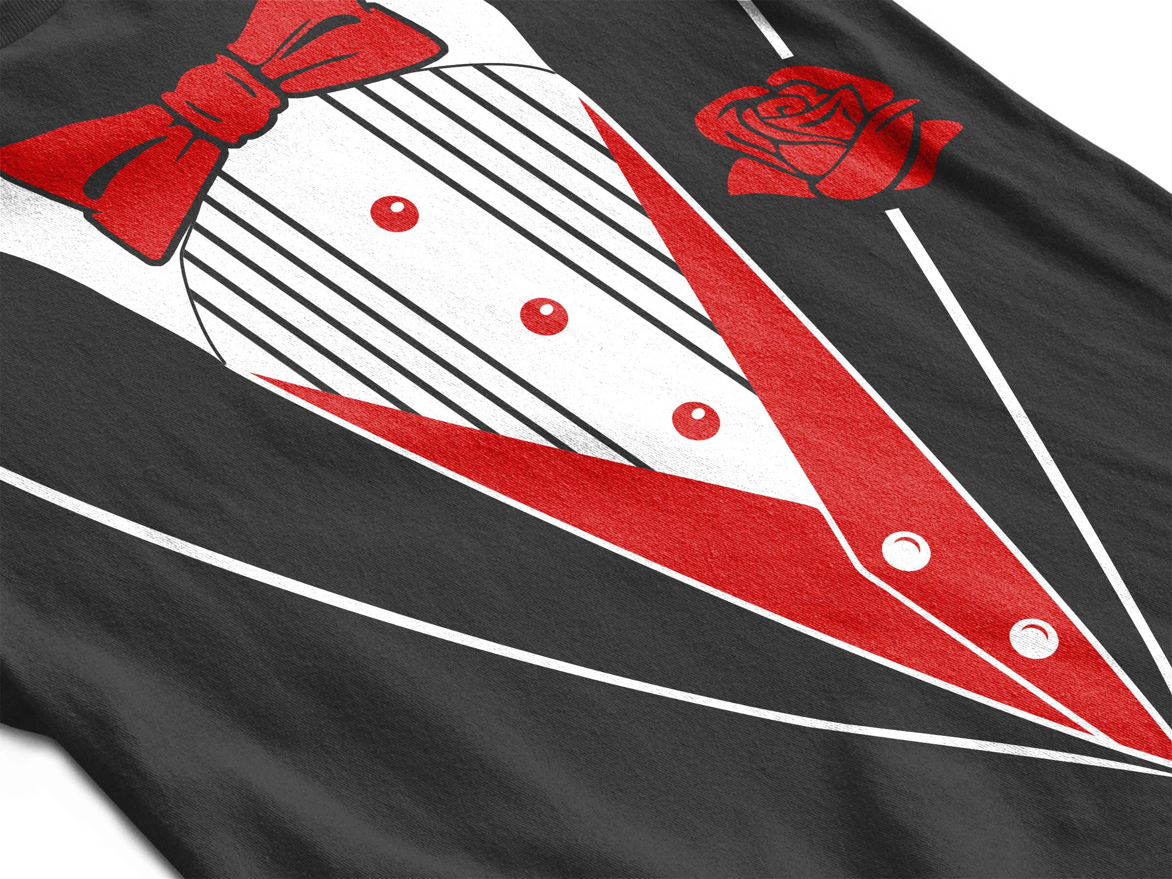 Funny Tuxedo Red Rose Long Sleeve Shirt for Men - Formal & Casual Wear - Perfect for Parties, Weddings, and Costume Events