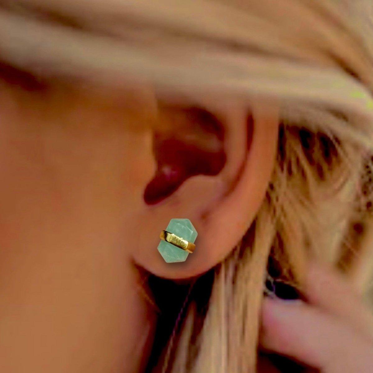 Amazonite Stud Earrings - Gold Plated Crystal Kindness Jewelry for Women - Perfect for Gifts, Weddings & Everyday Elegance