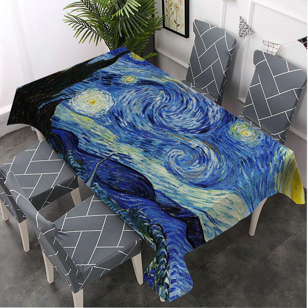 Vincent Van Gogh Starry Night Tablecloth 60x104 Inches - Decorative Rectangle Table Cover for Dining, BBQ, Picnic, Coffee Table - Waterproof & Washable for Indoor/Outdoor Use