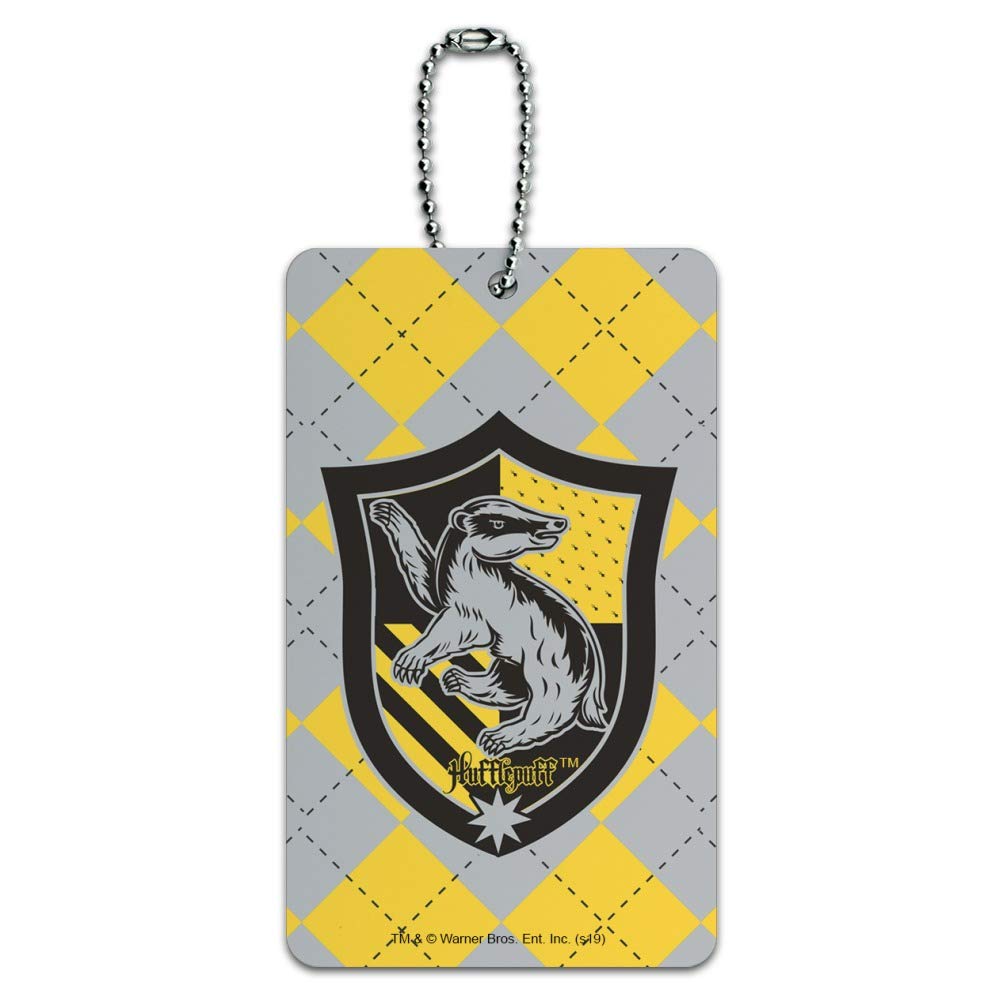 Harry Potter Hufflepuff Plaid Sigil Luggage Tag - Waterproof Suitcase ID Card Holder for Travel & Carry-On Bags - Perfect for Hogwarts Fans & Airplane Luggage Identification