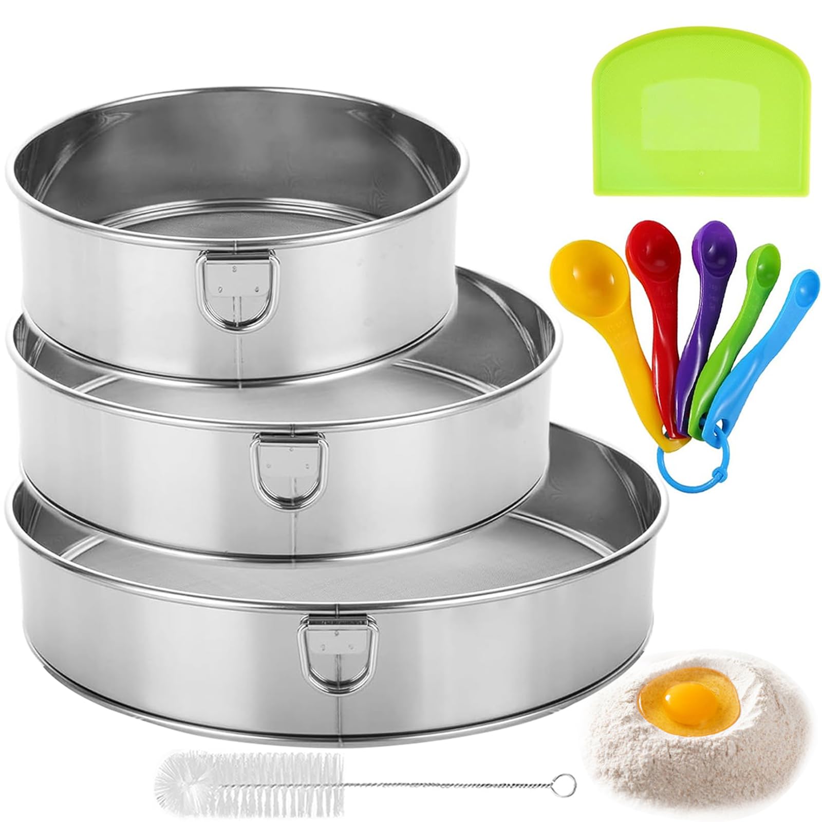 Premium Stainless Steel Flour Sifter for Baking - Fine Mesh Sieve with Hanging Ring & Dough Scraper - Perfect for Cakes, Breads, Cookies - Ideal Baking Gift for Home Bakers & Cooking Enthusiasts