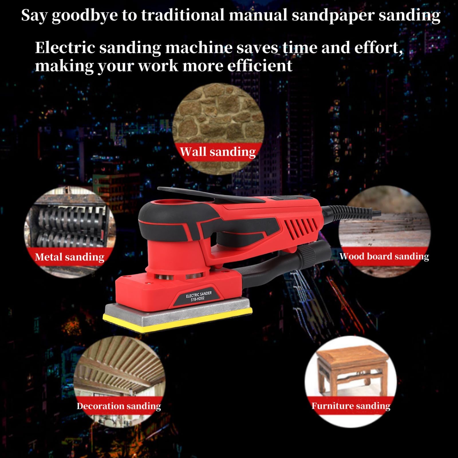 Electric Sheet Sander 260W - Corded Multi-Function Detail Sander with Brushless Motor, 12 Sanding Papers & 10,000 RPM - Perfect for Woodworking, Furniture Refinishing, and DIY Home Projects
