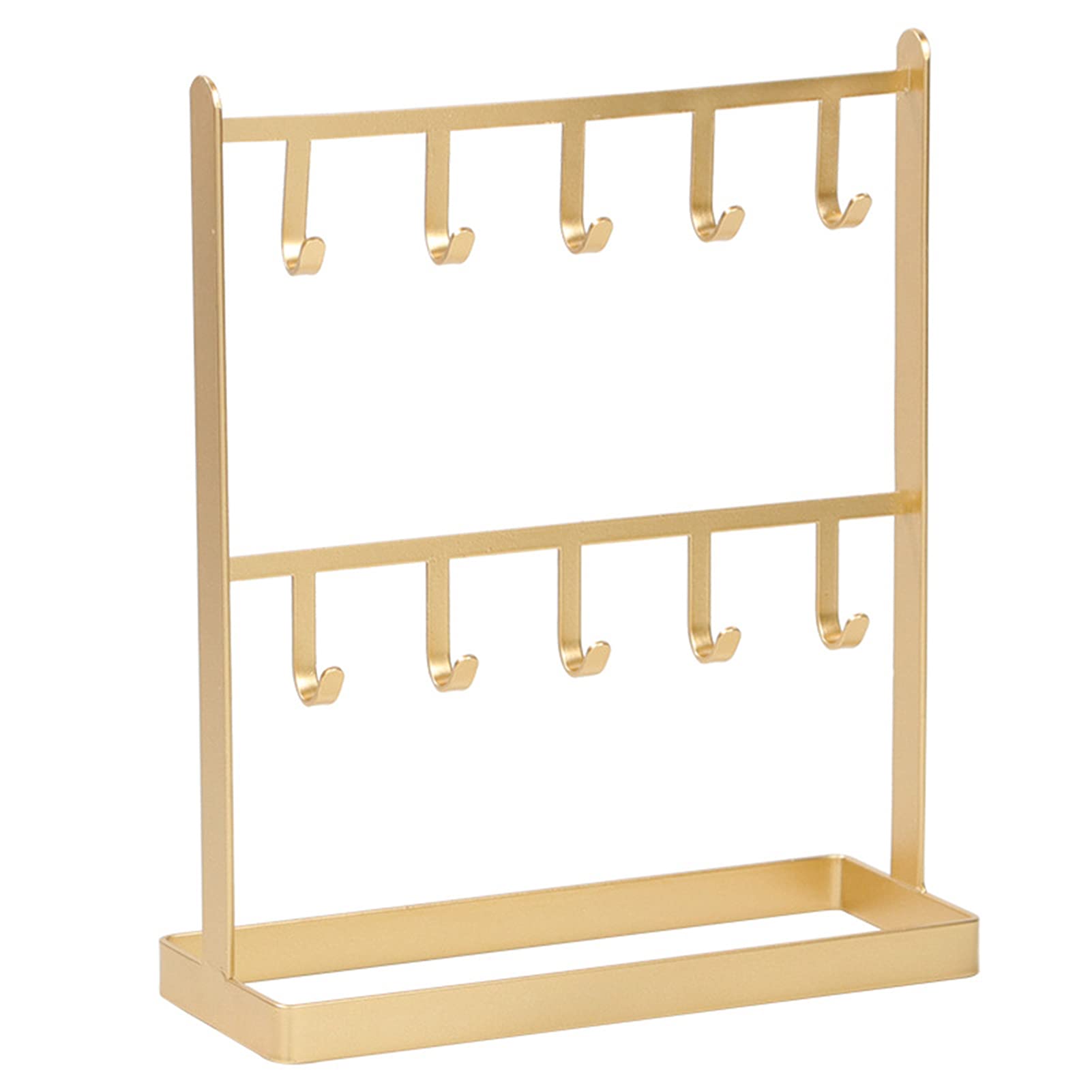 2-Tier Jewelry Organizer Stand - Golden Wrought Iron Earring & Necklace Hanging Holder for Dresser - Perfect for Bedroom Vanity, Closet Storage & Gift Wrapping Station