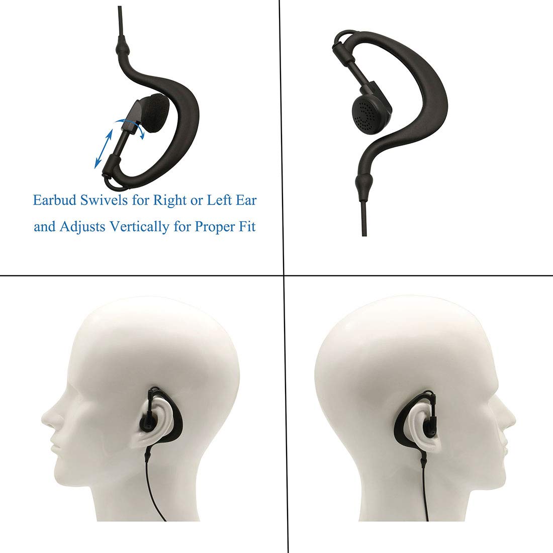 10 Pack Walkie Talkie Earpiece with Mic - G Shape Adjustable Volume Headset for Kenwood BF-888S, UV-5R, Retevis H-777, RT22, Puxing & Wouxun Radios | Perfect for Security, Construction & Outdoor Activities