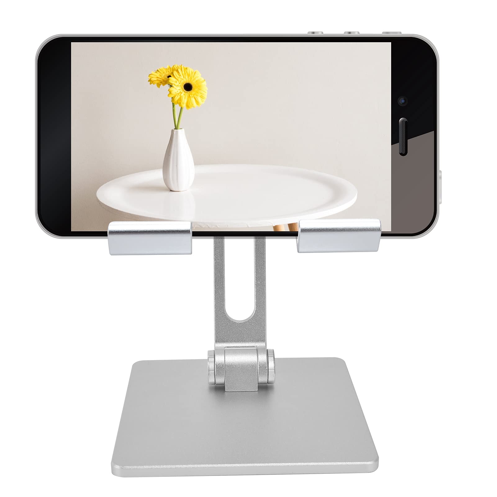 Garosa Multi-Angle Adjustable Aluminum Alloy Tablet Stand Holder - Universal Foldable Desktop Stand for iPad, Kindle, Smartphones (Silver) | Perfect for Home Office, Bed Reading & Kitchen Recipe Viewing
