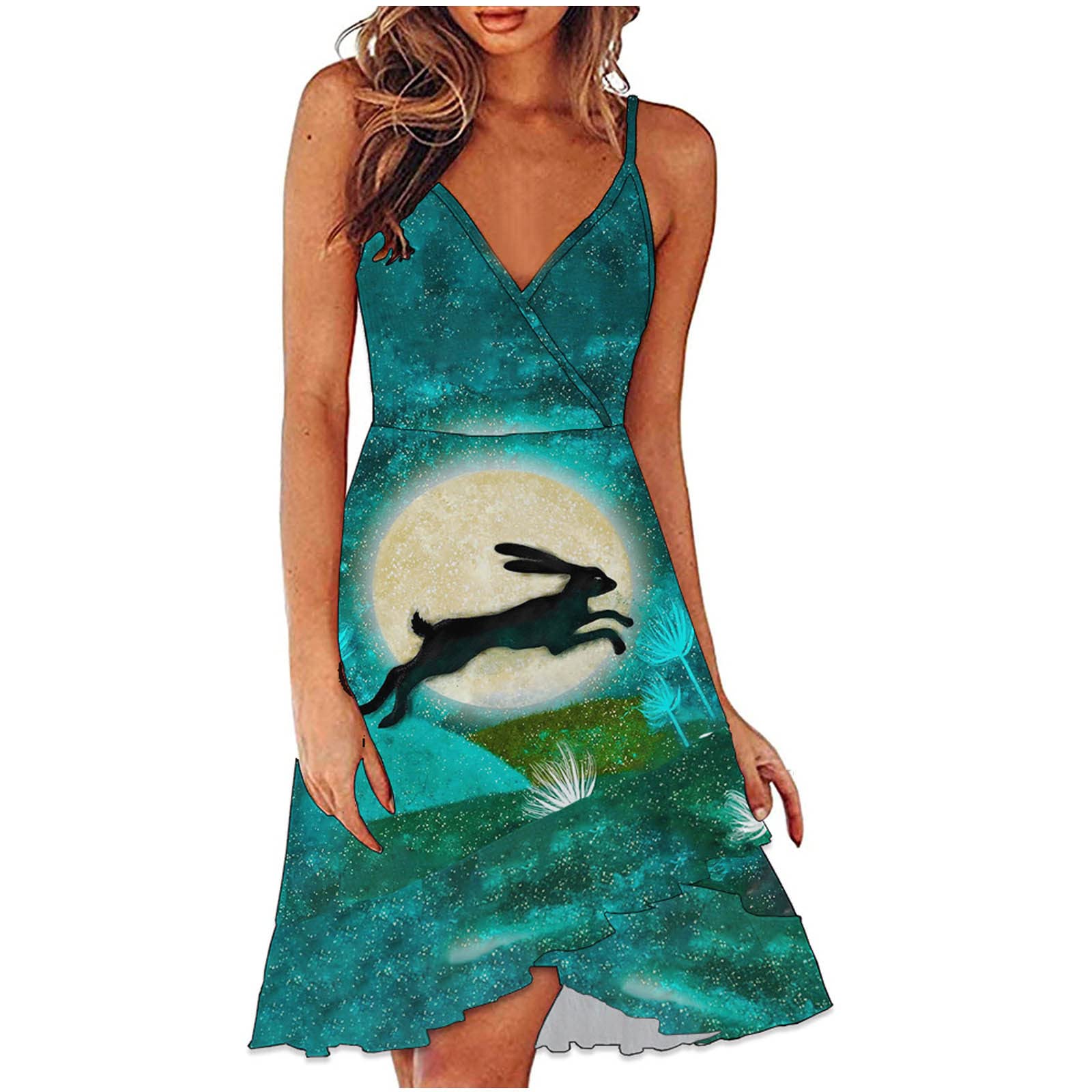 Easter Sun Dresses for Women - Summer Casual Sleeveless V-Neck Floral Print Mini Dress | Perfect for Beach Vacation, Party & Date Night