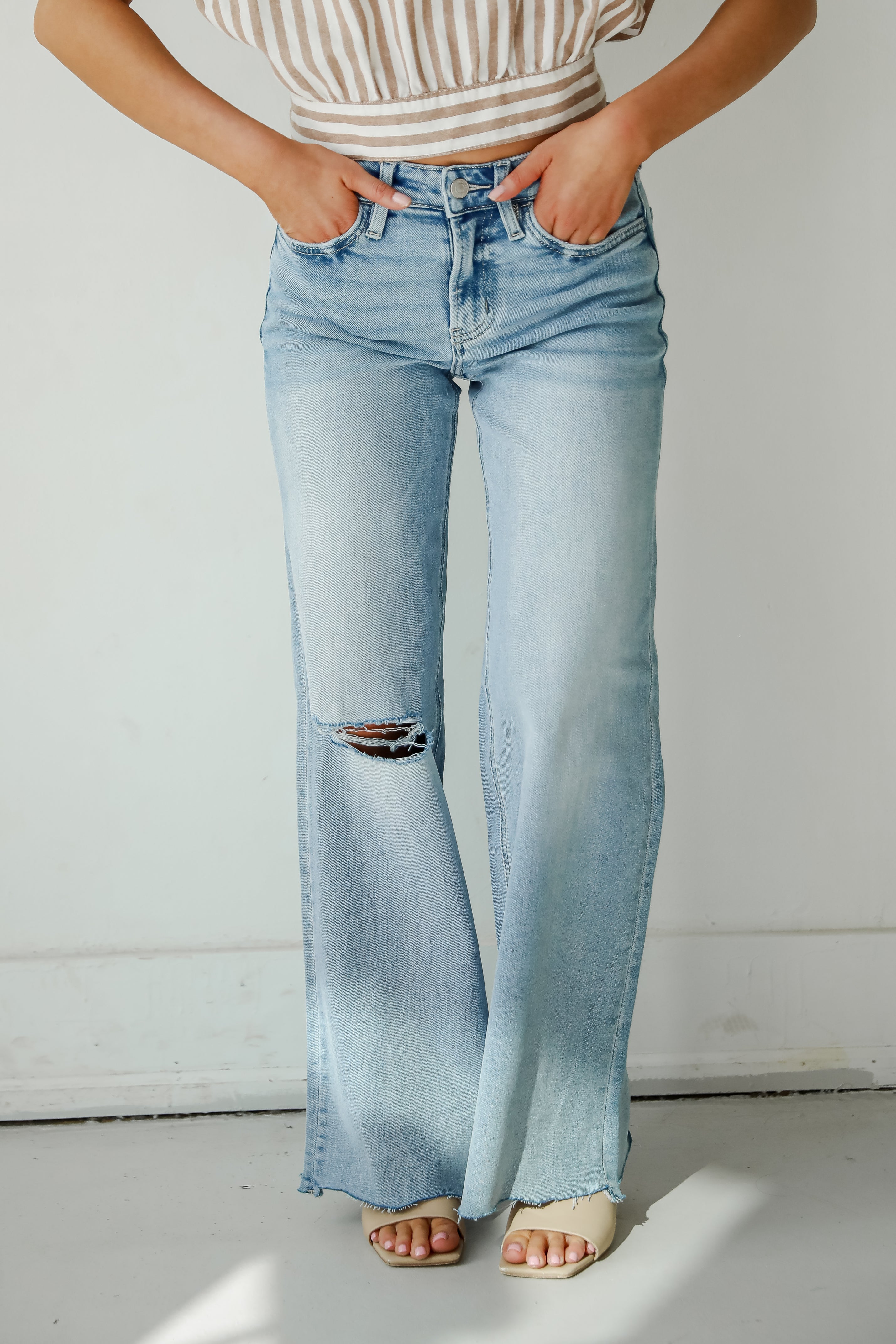 Bailey Light Wash High Rise Distressed Wide Leg Jeans for Women | Vintage Denim Pants | Casual & Streetwear Outfits | Perfect for Everyday Wear and Date Nights