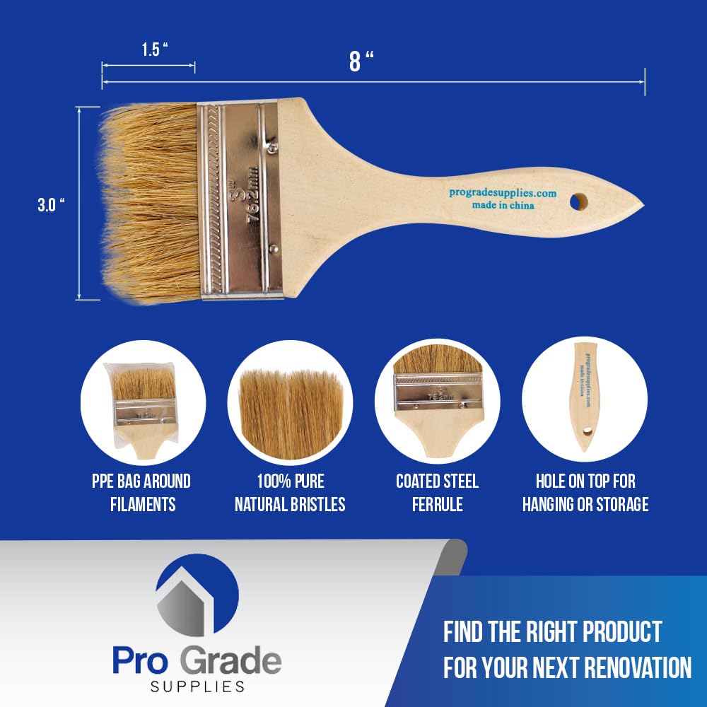 Professional Grade Chip Paint Brushes - 96 Pack of 3 Inch Light Brown Paint Brushes for DIY, Home Improvement & Craft Projects