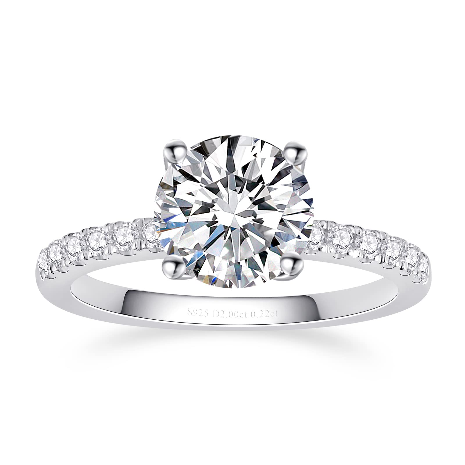 Moissanite Engagement Rings for Women, D Color VVS1 Round Cut, 925 Sterling Silver Plated 18K White Gold Wedding & Promise Rings - Perfect for Proposals, Anniversaries & Special Occasions