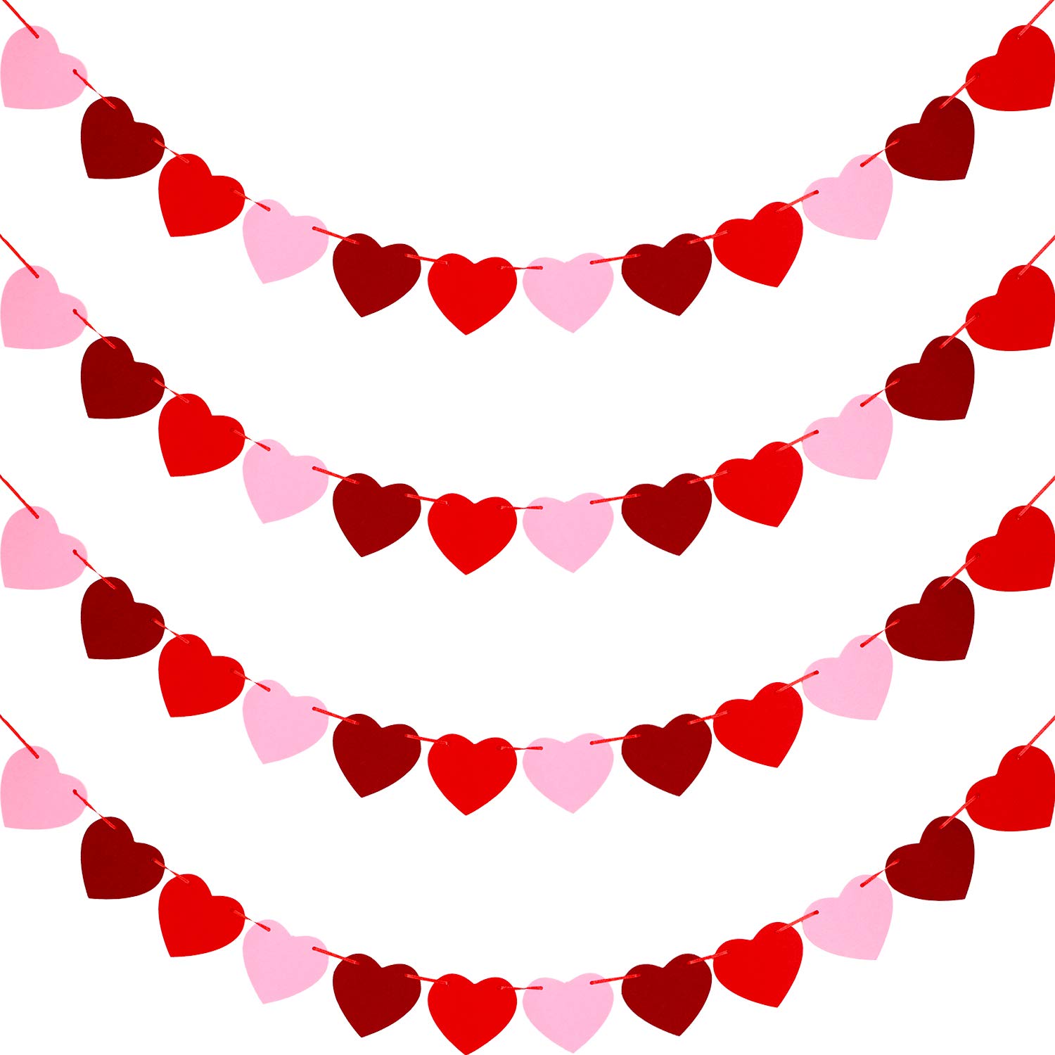 Tatuo Valentine's Day Heart Garland Decorations - Felt Heart Banner for Valentine's Day, Weddings, Birthdays & Parties (4-Pack) - Perfect for Home, Office & Holiday Decor