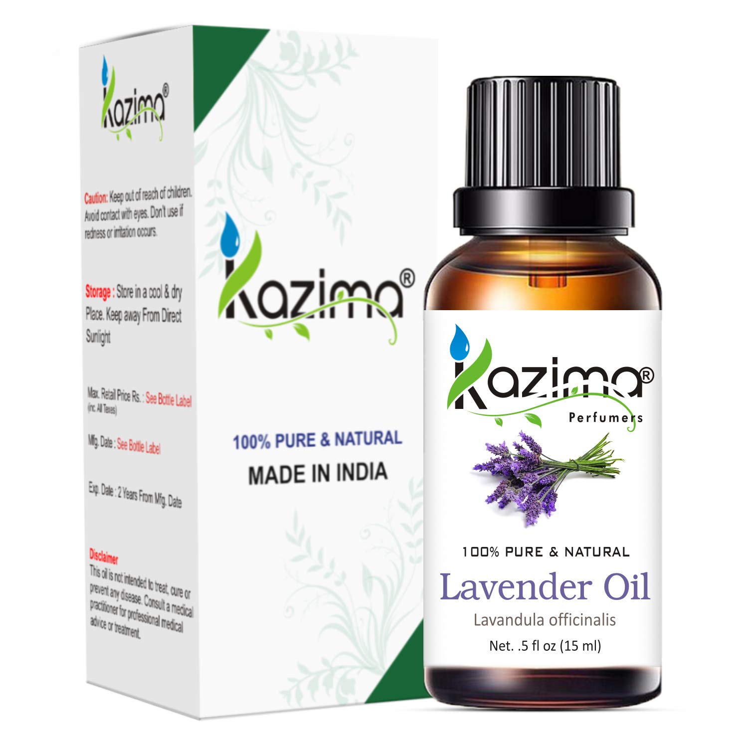 KAZIMA Lavender Oil & Lemon Oil Set - 100% Pure Natural Essential Oils for Skin Brightening, Acne Treatment, Hair Growth & Aromatherapy (15ml Each) - Perfect for DIY Skincare, Massage & Home Diffuser