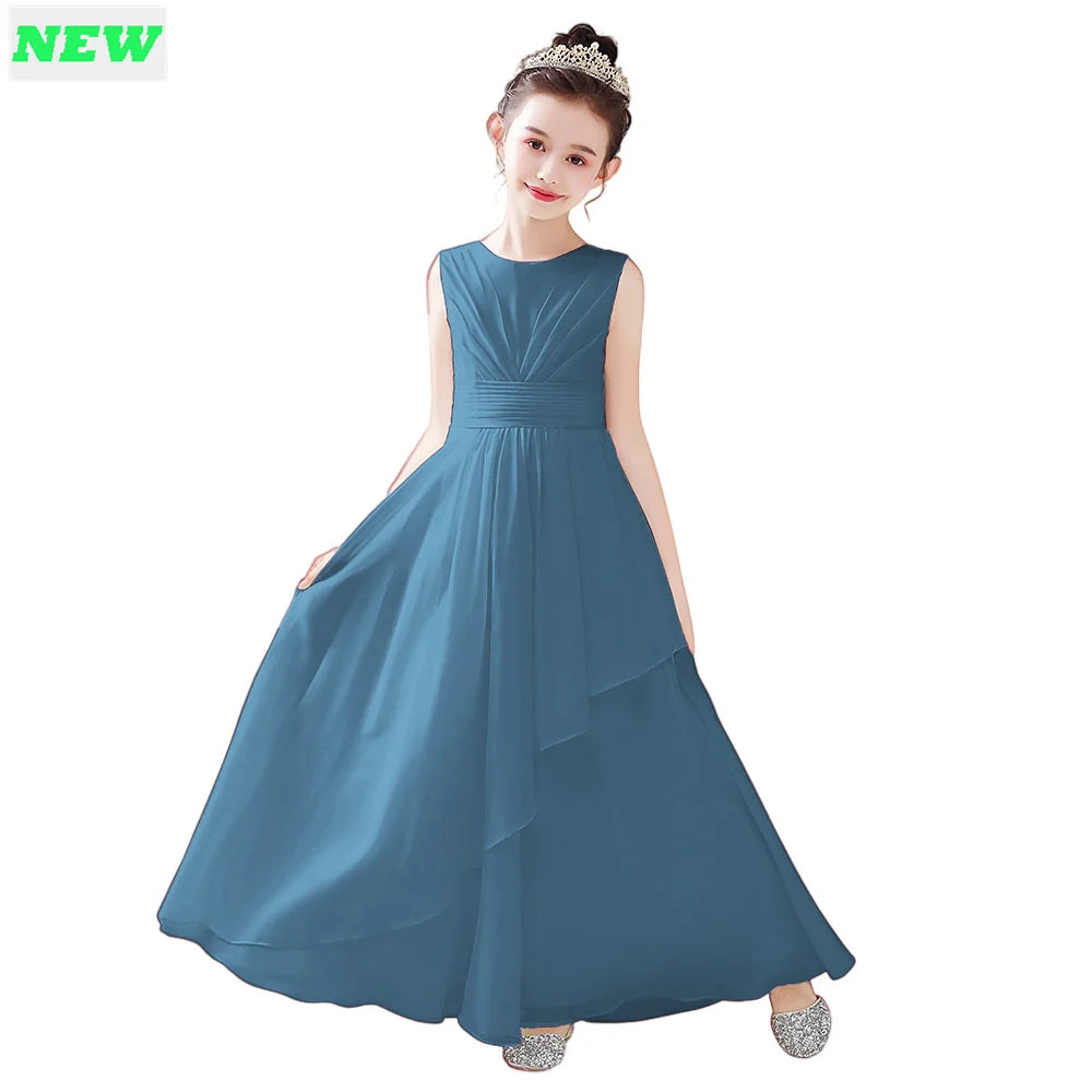 2024 Elegant Chiffon Flower Girl Dress for Weddings | First Communion Gown | Junior Bridesmaid Outfit | Perfect for Church Ceremonies, Birthday Parties & Special Occasions