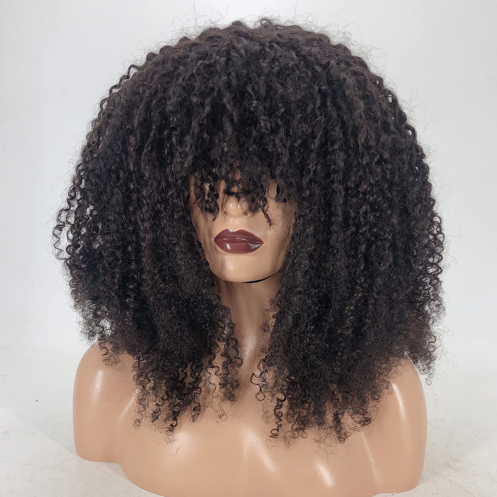 Zigzag Afro Kinky Curly Human Hair Wig with Bangs - 20 Inch Short Machine Made Scalp Top Wig 250% Density for Black Women | Perfect for Daily Wear, Cosplay & Special Occasions