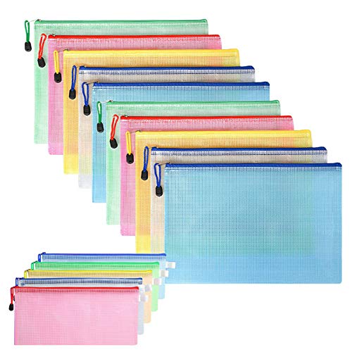 10-Piece Mesh Zipper Pouch Document Organizer Set with 5 Pencil Cases - Letter Size Plastic File Folders for Office, School & Travel Storage - Perfect for Organizing Papers, Stationery & Travel Essentials