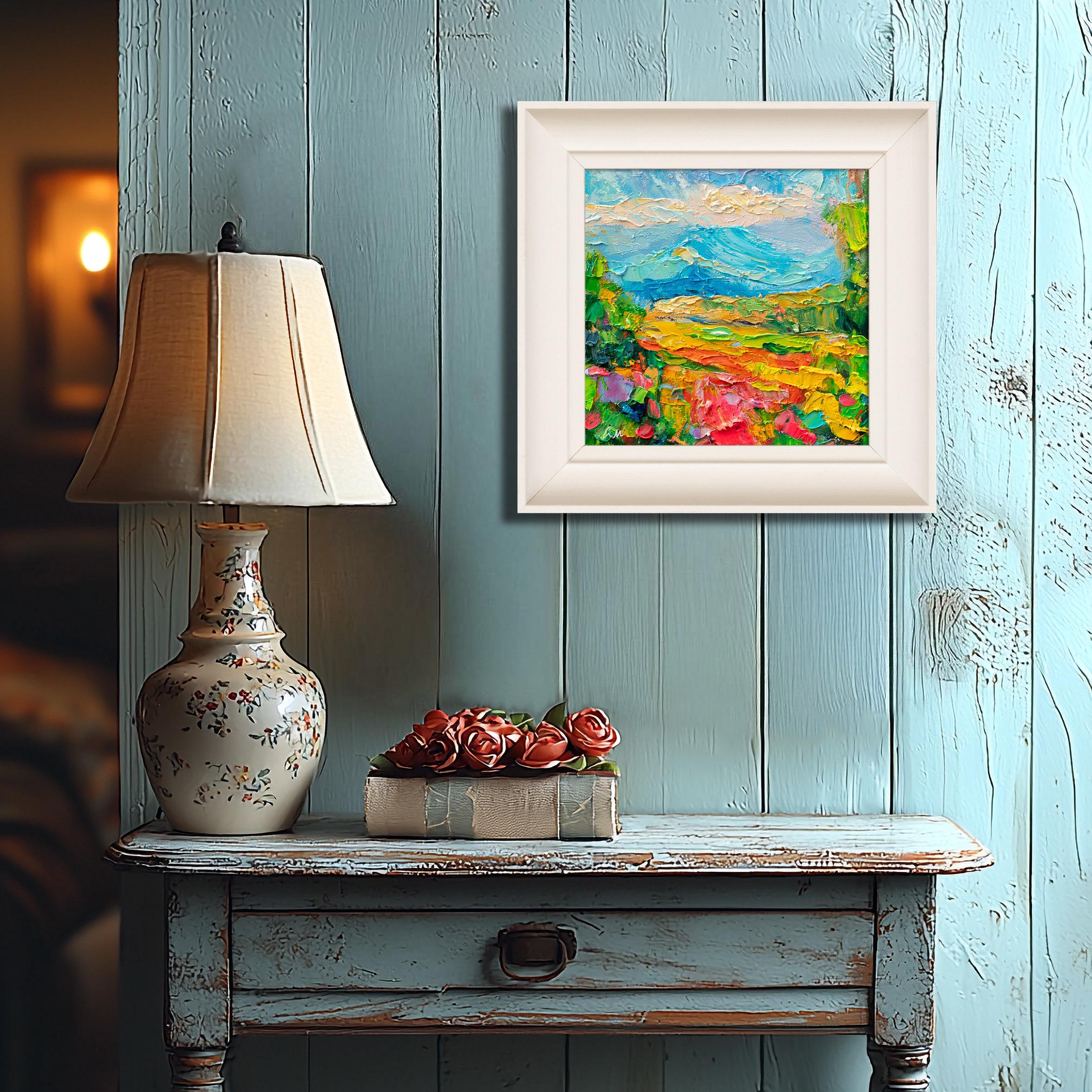 Vibrant Landscape Oil Painting - Palette Knife Textured Contemporary Artwork of Blooming Valley - Perfect for Home Decor, Office Wall Art & Gift Giving