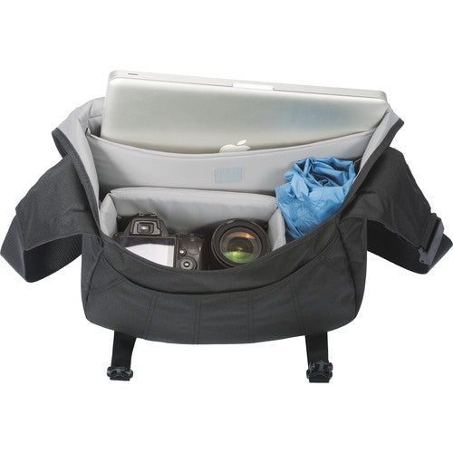 Lowepro Passport Messenger Shoulder Bag - Waterproof Camera Bag for DSLR & Mirrorless Cameras - Compact Travel Photography Backpack (Gray/Orange) - Perfect for Hiking, Travel & Street Photography