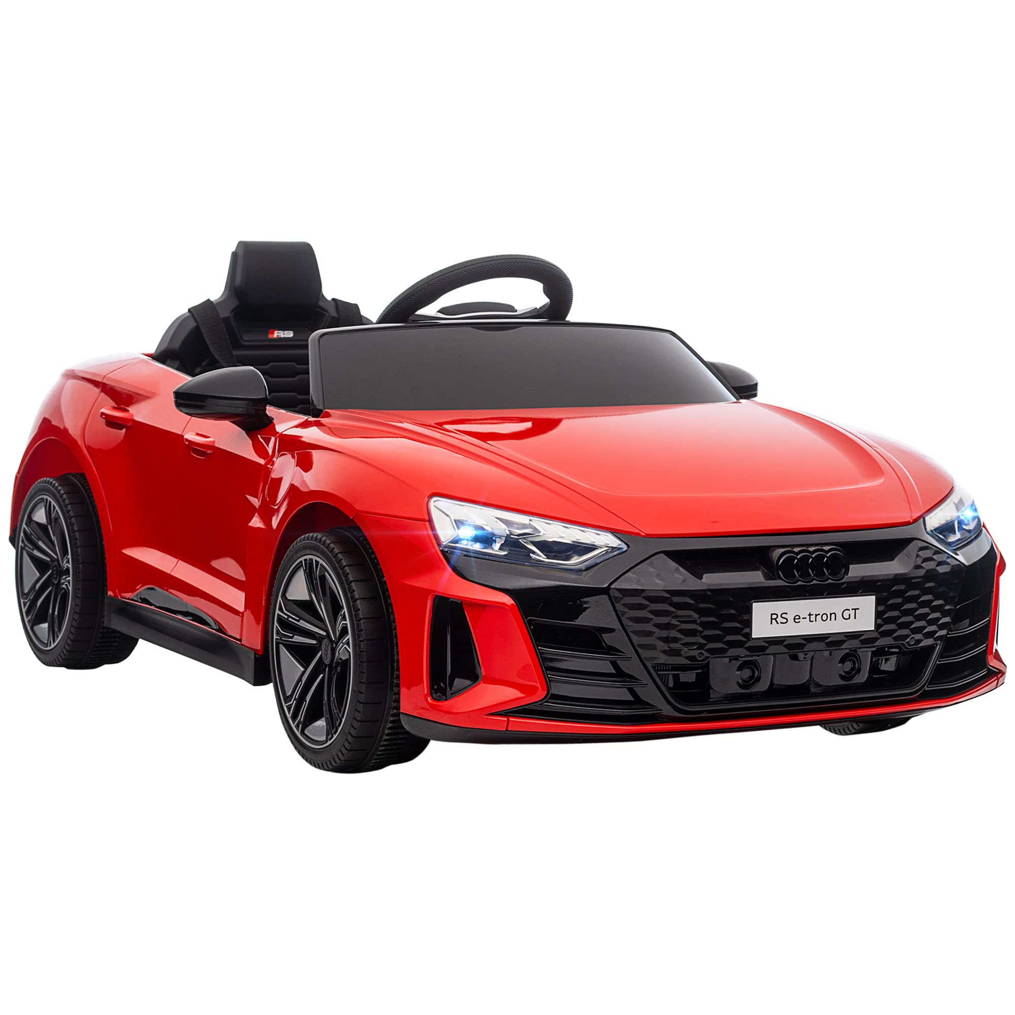 HOMCOM Electric Ride-On Car for Kids 3+ Years, Audi RS e-Tron GT 12V Battery-Powered Car with Remote Control, LED Lights, Horn, Music USB & Door Opening, 3-5 km/h, Red - Perfect for Outdoor Play, Birthday Gifts & Family Fun