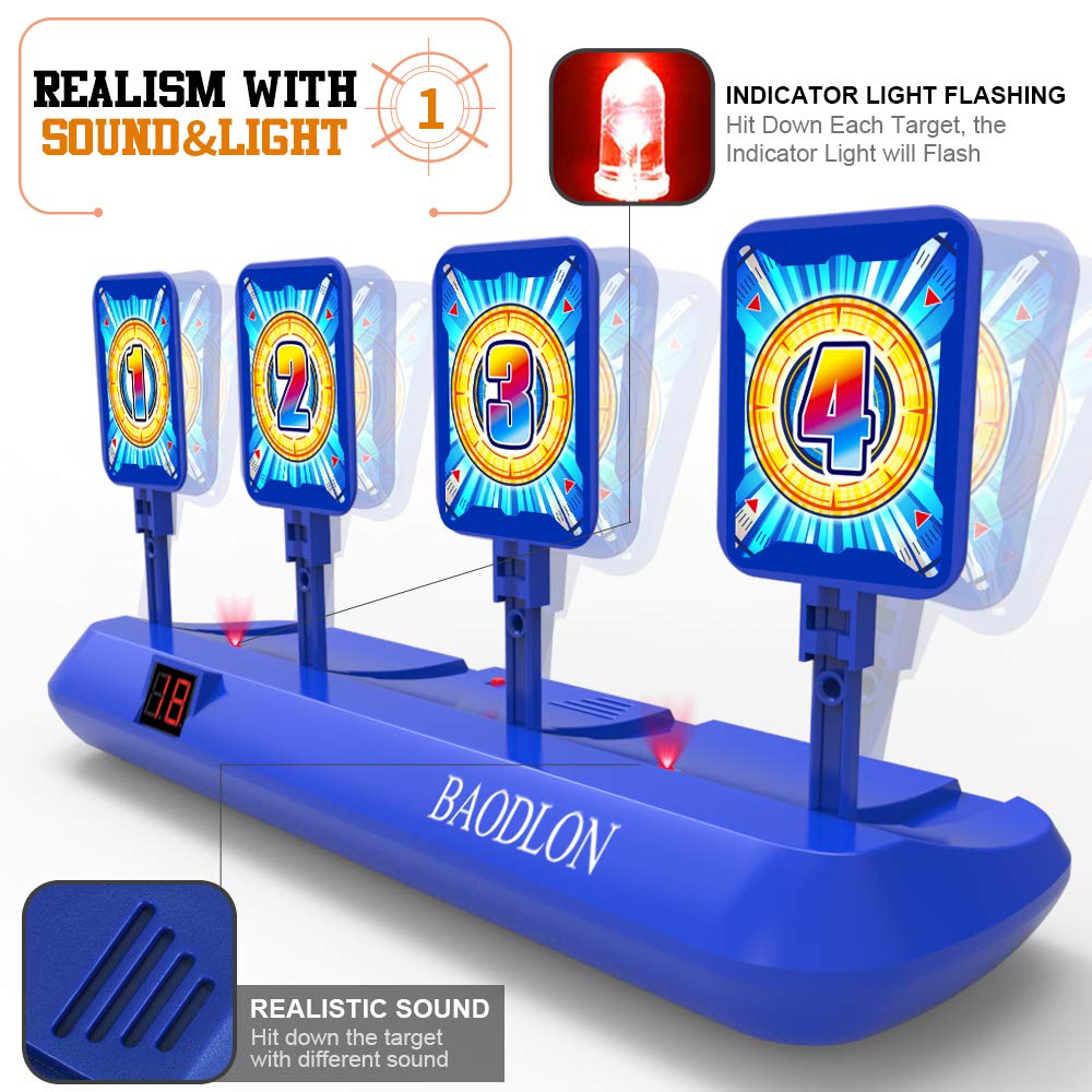 BAODLON Electronic Shooting Target Game Set with Auto-Scoring & Reset - Foam Dart Toy Gun Included - Fun Shooting Game for Kids Ages 5-10 - Perfect Gift for Boys - Compatible with 2 Toy Guns - Great for Indoor/Outdoor Play, Birthday Parties & Family Game Nights