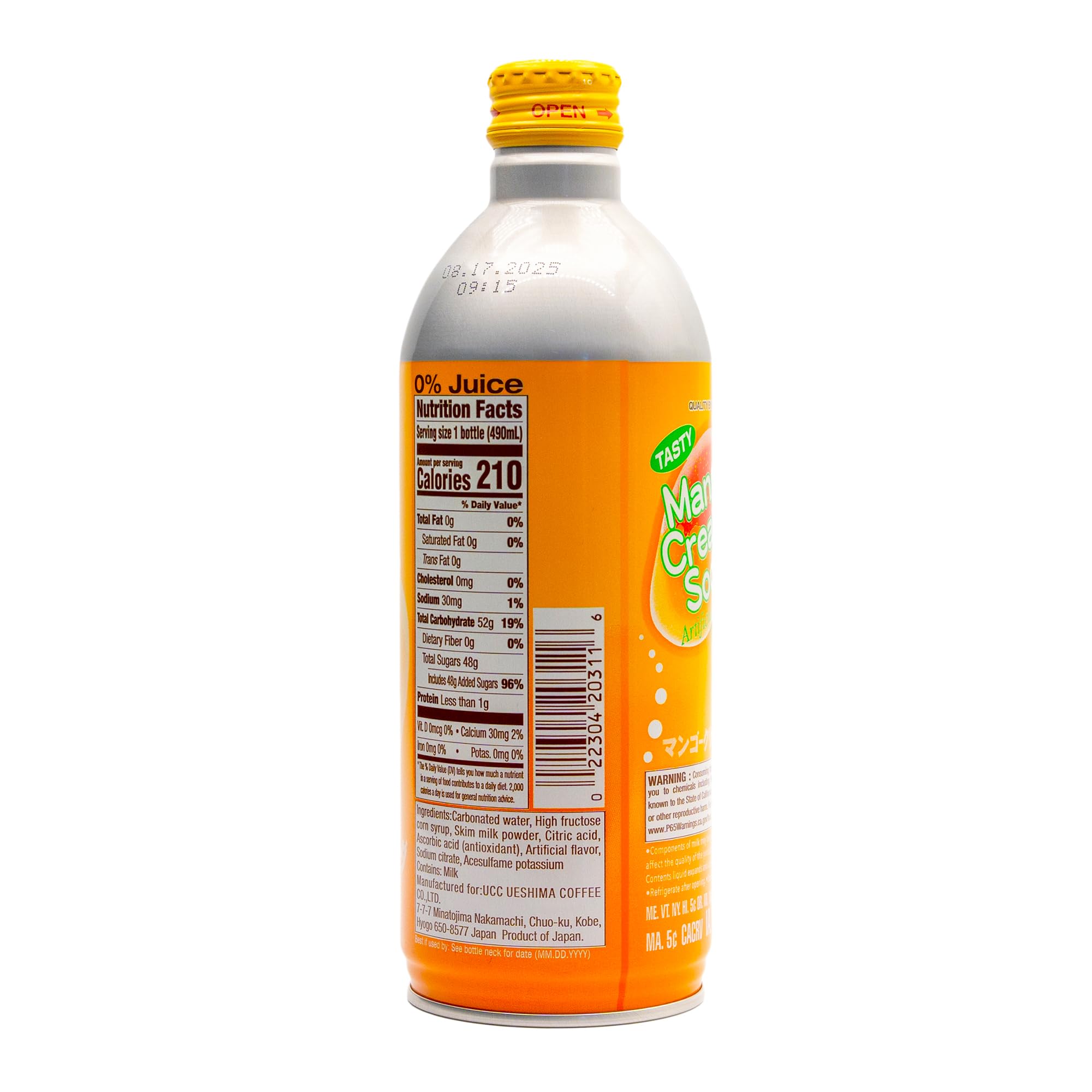 UCC Mango Creamy Soda - 24-Pack of 16.57oz Japanese Imported Carbonated Drinks with Artificial Mango Flavor | Ready-to-Drink Bottled Beverage for Parties, Picnics & Office Snacks