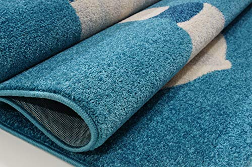 Blue and White Soft Kids Area Rug with Balloons & Clouds Design - 6'7