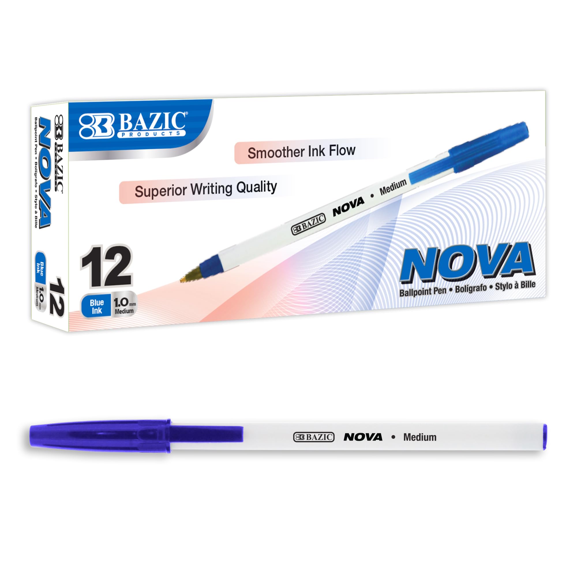 BAZIC Ballpoint Pens Nova Blue 1.0mm Bold Point Smooth Writing - 12 Pack (144 Pens Total) - Ideal for Teachers, Students, Office & School Supplies, Bulk Writing Essentials