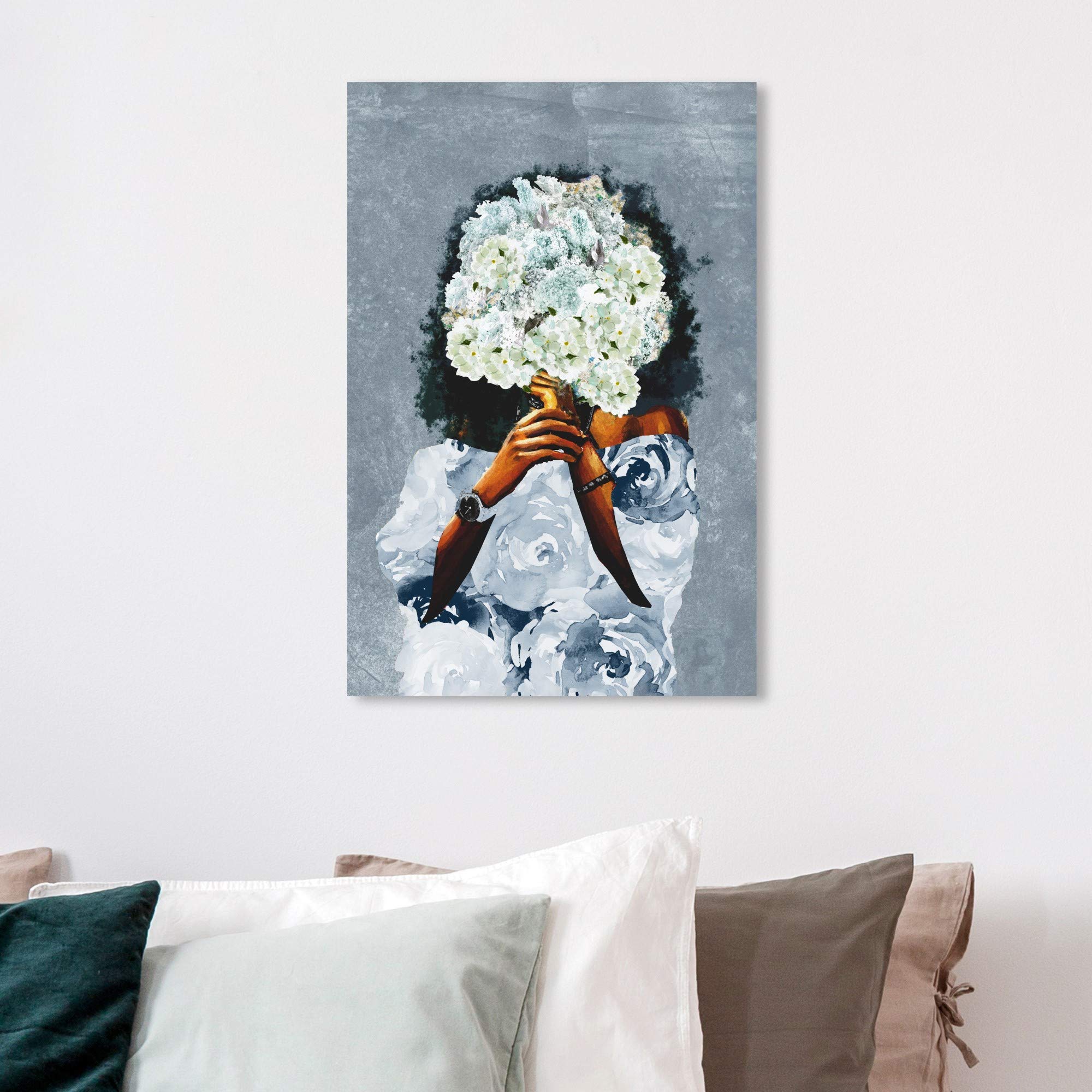 Wynwood Studio 'Garden in France Dusty' Fashion Wall Art Canvas Print - Blue & Brown Home Decor (16x24 Inches) - Perfect for Living Room, Bedroom or Office Decoration