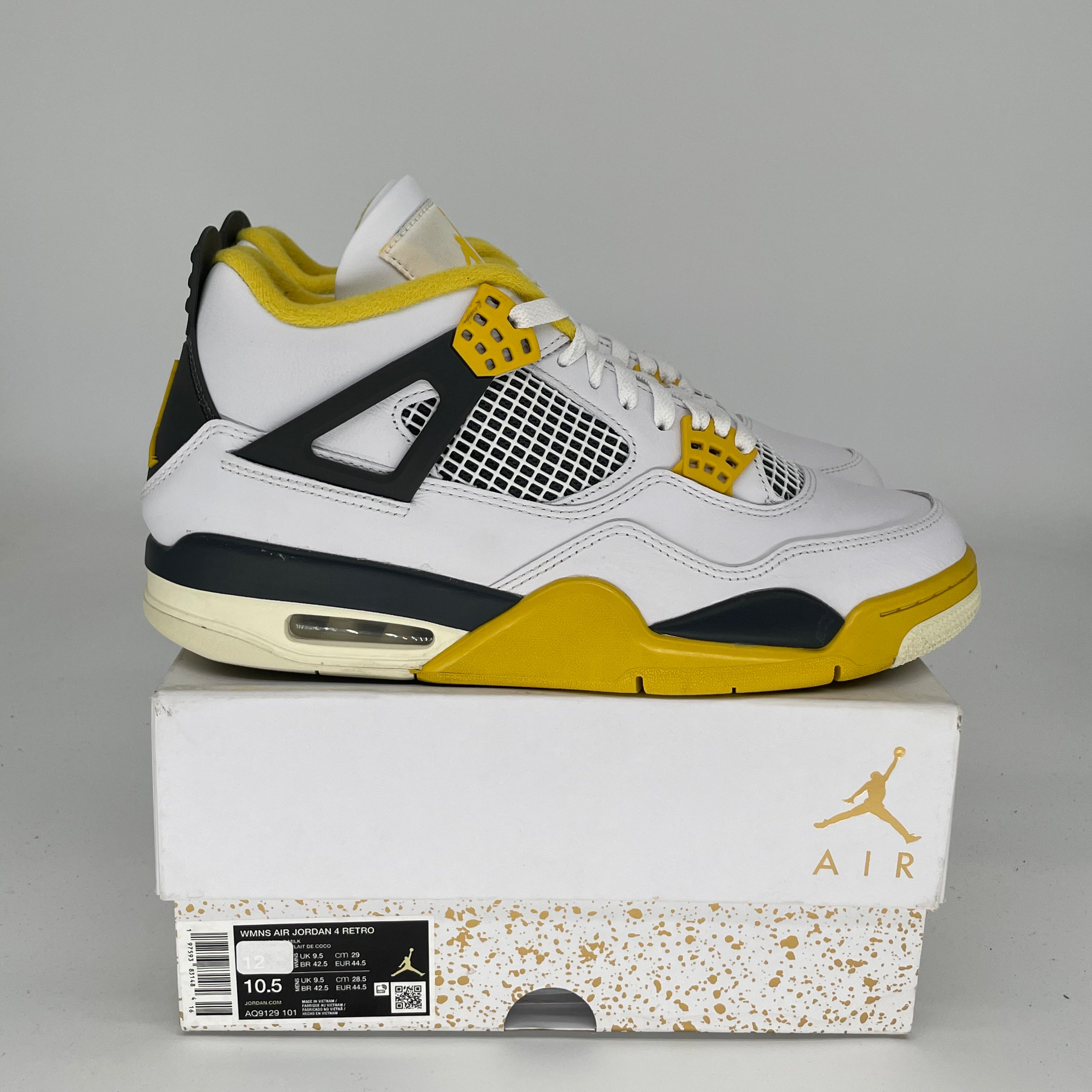 **Air Jordan 4 Vivid Sulfur Women's Sneakers - Size 10.5/12W (AQ9129-101) | Retro Basketball Shoes for Women, Streetwear & Casual Fashion**