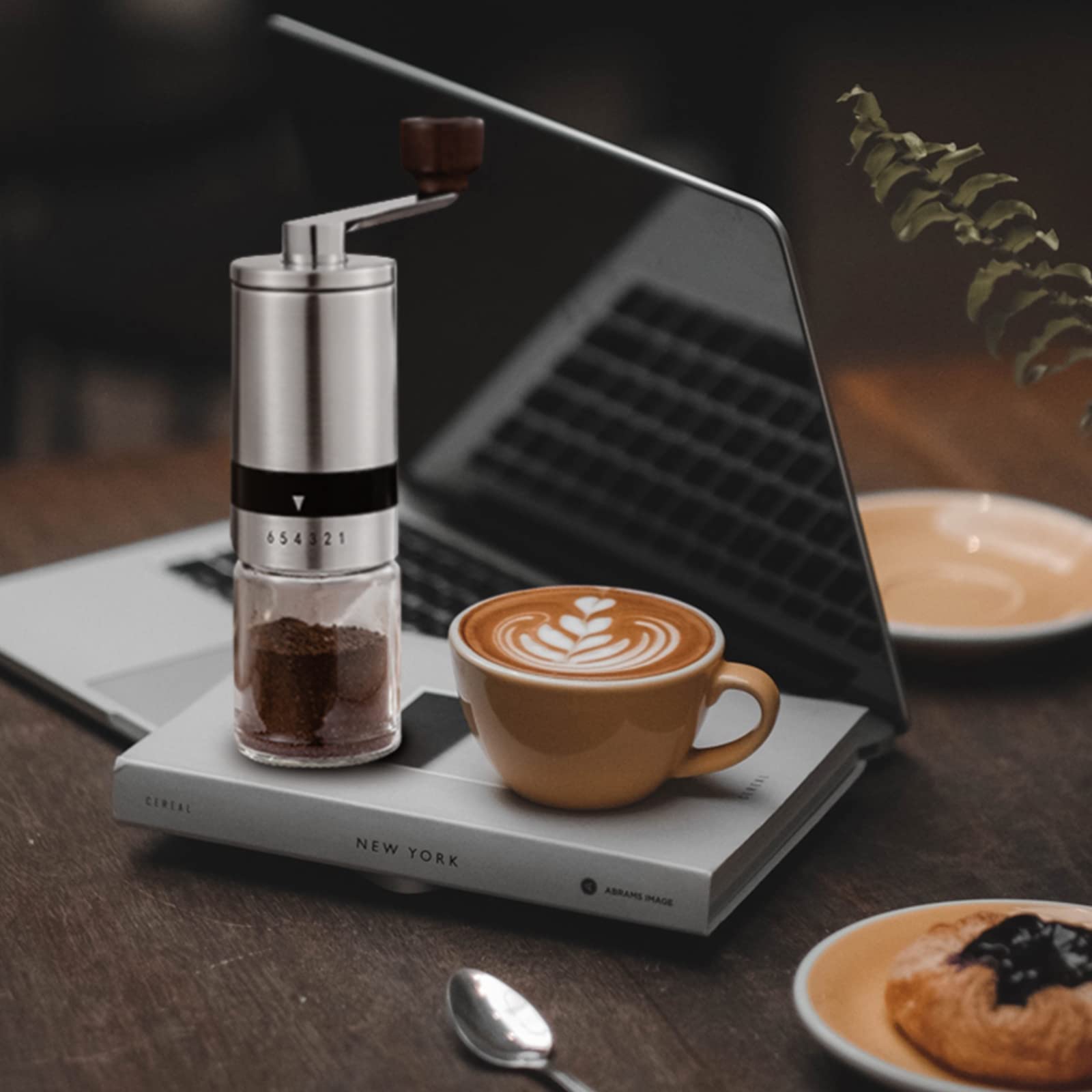 Premium Manual Coffee Grinder - Stainless Steel with Ceramic Burrs, 6 Adjustable Settings, Portable Hand Crank Mill for Espresso, French Press & Pour Over - Perfect for Travel, Camping & Home Brewing
