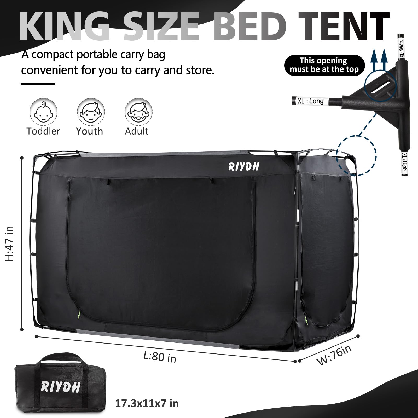 King Size Bed Tent Canopy for Adults & Kids - Portable Blackout Sleeping Tent with 3 Doors, Breathable Design for Indoor Use | Perfect for Camping, Privacy, Kids Playroom & Cozy Bedroom Retreat