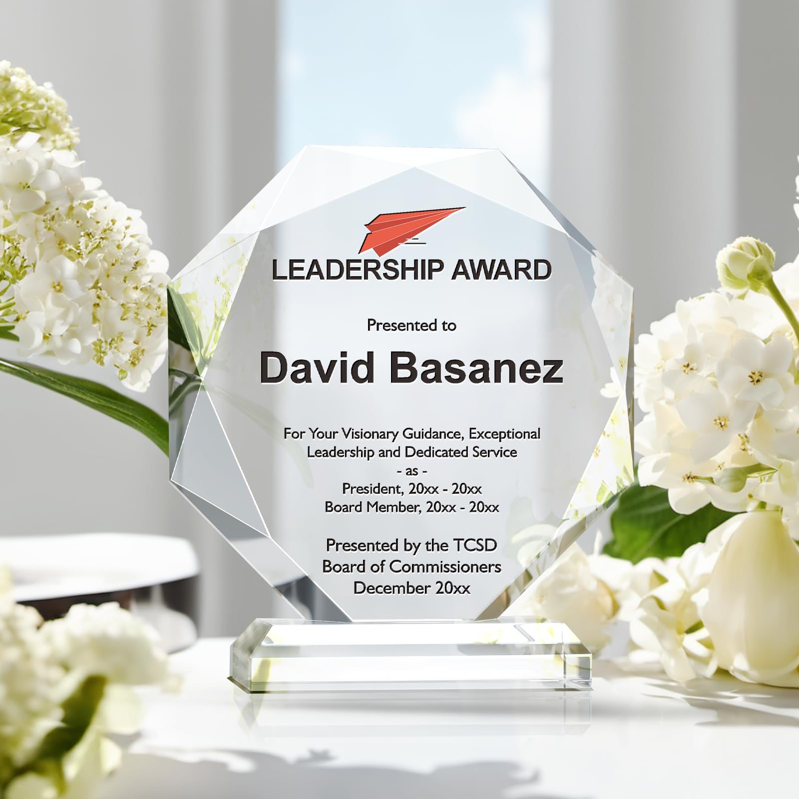 Custom Engraved Crystal Leadership Award Plaque - Personalized Appreciation Gift for Executives, Board Members, Retirement & Farewell (6.5