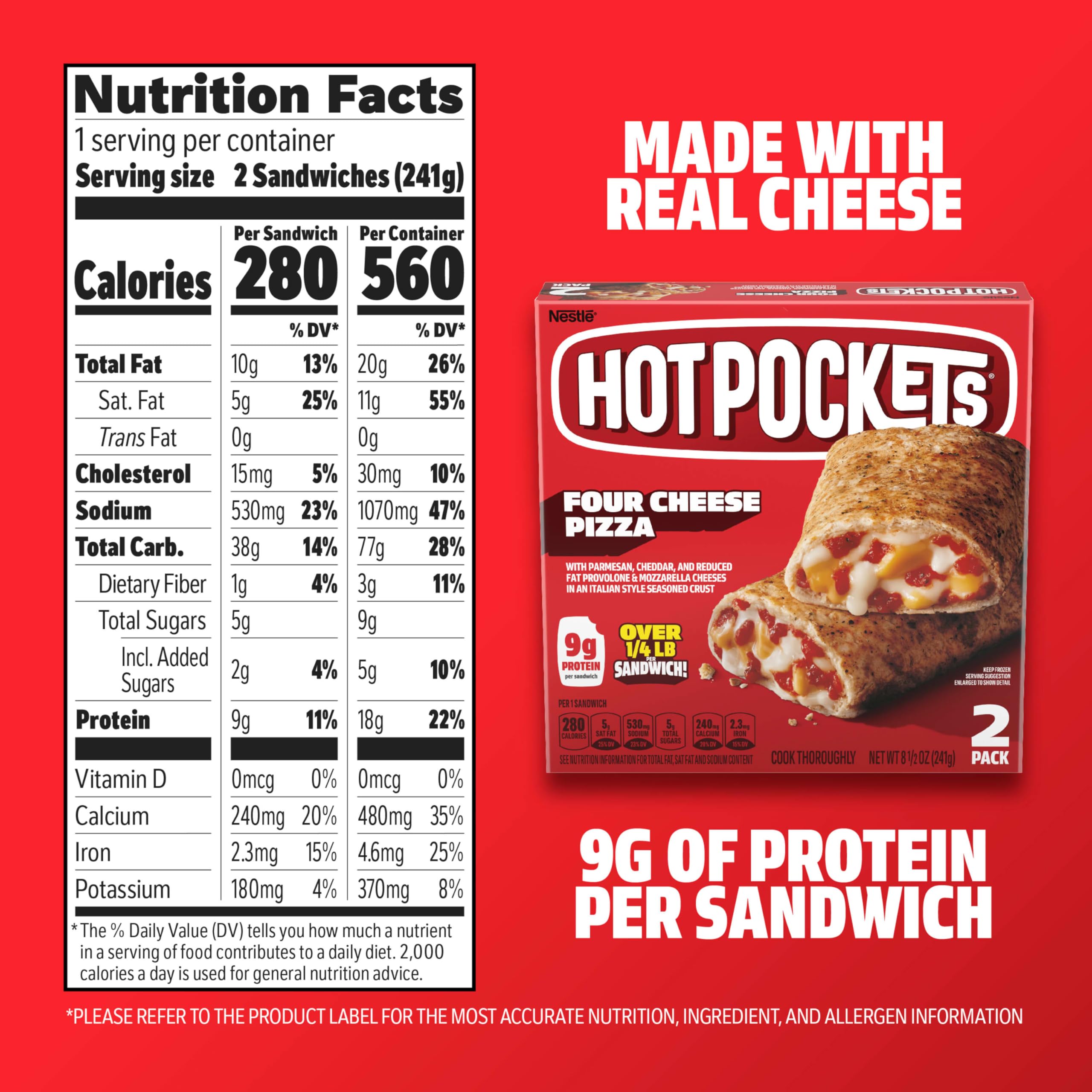 Hot Pockets Four Cheese Pizza Frozen Snacks in Garlic Buttery Crust - 2 Pack (8.5 oz Each) | Quick Microwaveable Meals for Lunch, Dinner or Late Night Snacking | Perfect for Busy Families, Students & Office Workers