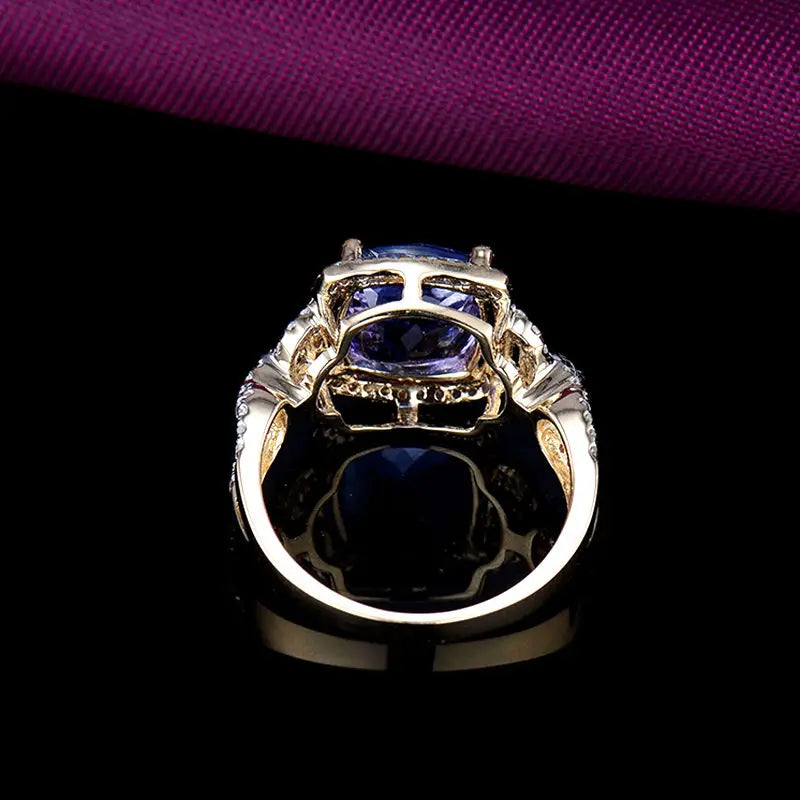 Vintage 14K Yellow Gold Cushion Cut Tanzanite & Diamond Wedding Ring for Women - Elegant Bridal Jewelry, Engagement Ring, Anniversary Gift for Her
