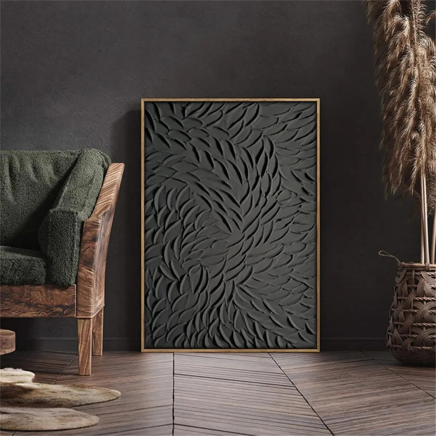 Black Minimalist Textured Painting Canvas - Modern Abstract Wall Art for Home & Office Decor #MZ106 | Perfect for Living Room, Bedroom & Office Spaces