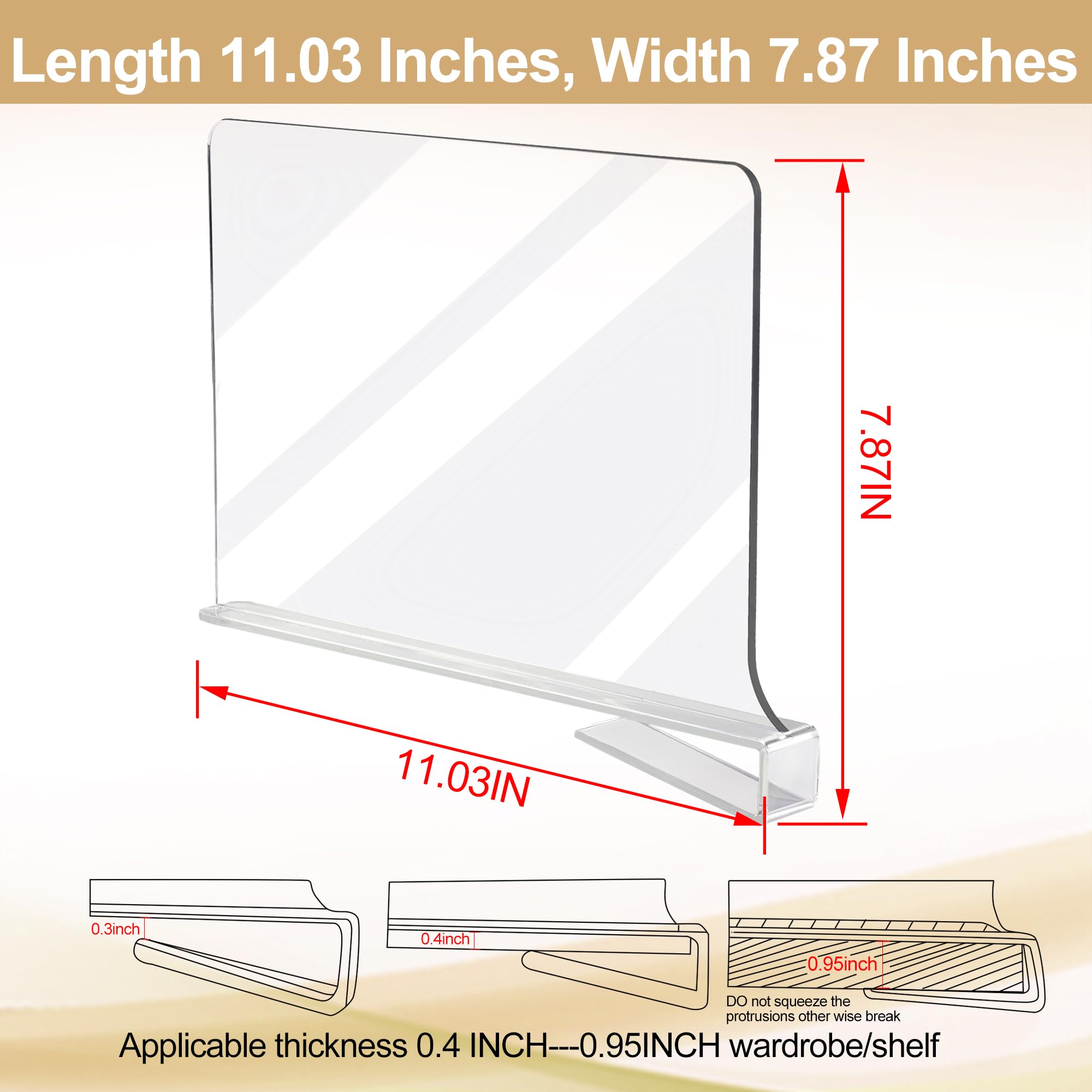Clear Acrylic Shelf Dividers - 6 Pack for Closet & Shelf Organization | Bedroom Closet Organizer | Clothing & Accessory Storage Solution | Perfect for Wardrobes, Pantries & Retail Displays