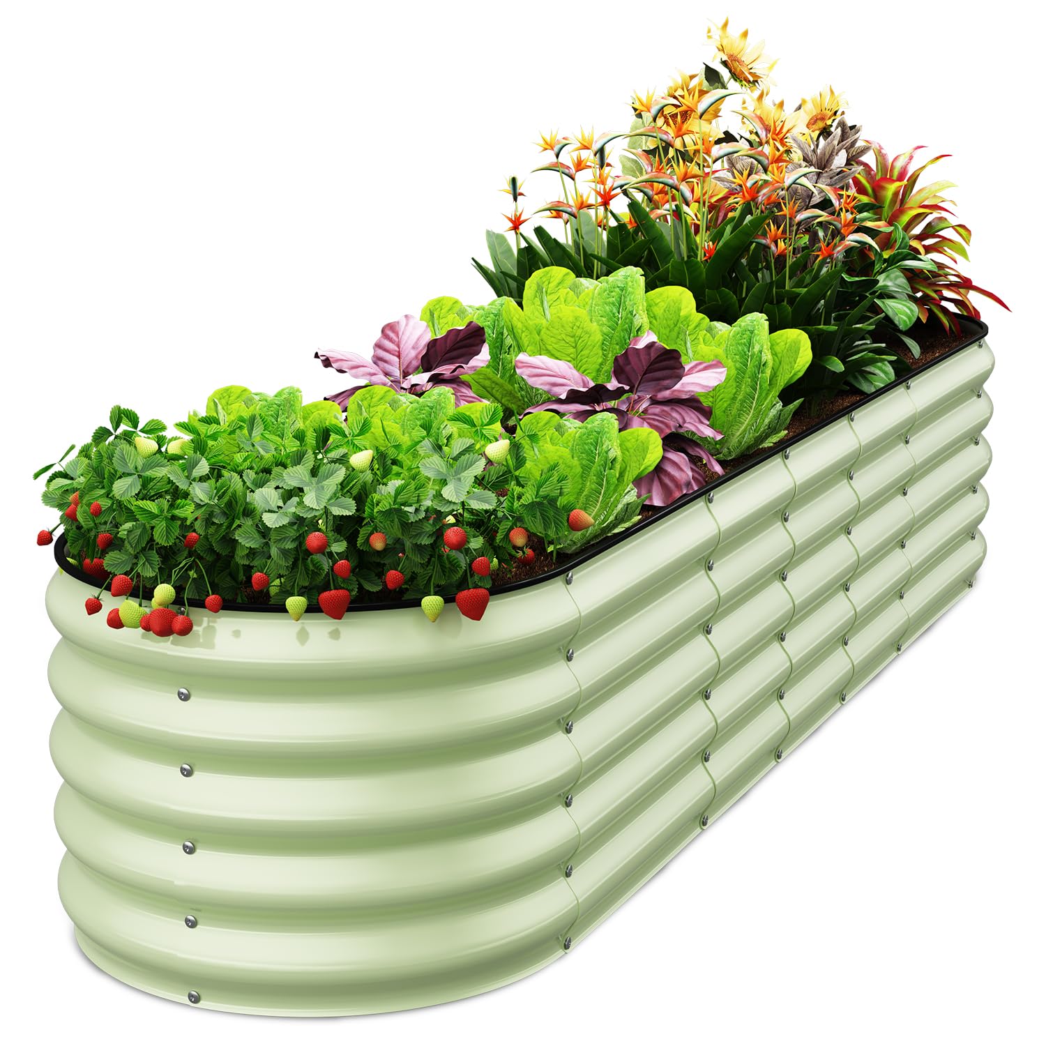 Galvanized Raised Garden Bed Kit - 8x2x1.5 FT Oval Metal Planter Box for Vegetables, Flowers & Herbs (Sage Green) | Outdoor Gardening Solution for Backyard, Patio & Urban Farming