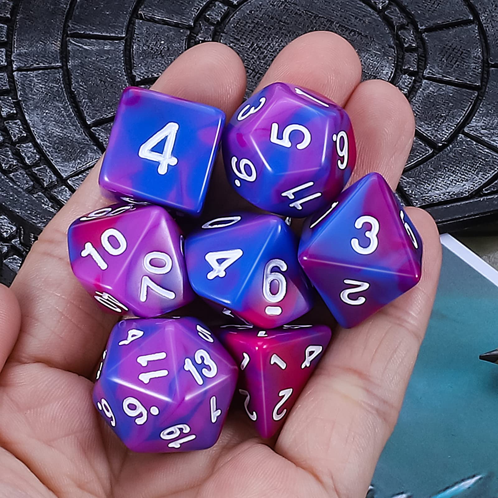 CiaraQ 7-Piece DND Polyhedral Dice Set for Dungeons & Dragons RPG, MTG, Pathfinder - Blue Purple Red Dice with Pouch | Tabletop Gaming, Role Playing Games, Board Game Nights