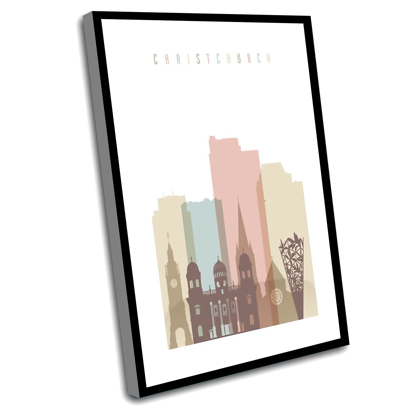 Farmhouse & Black Office Decor - 16x24 Inch Framed Christchurch Skyline Art Print | New Zealand Cityscape Poster, Boys Bedroom Wall Art, Travel Gift for Home & Office Decoration