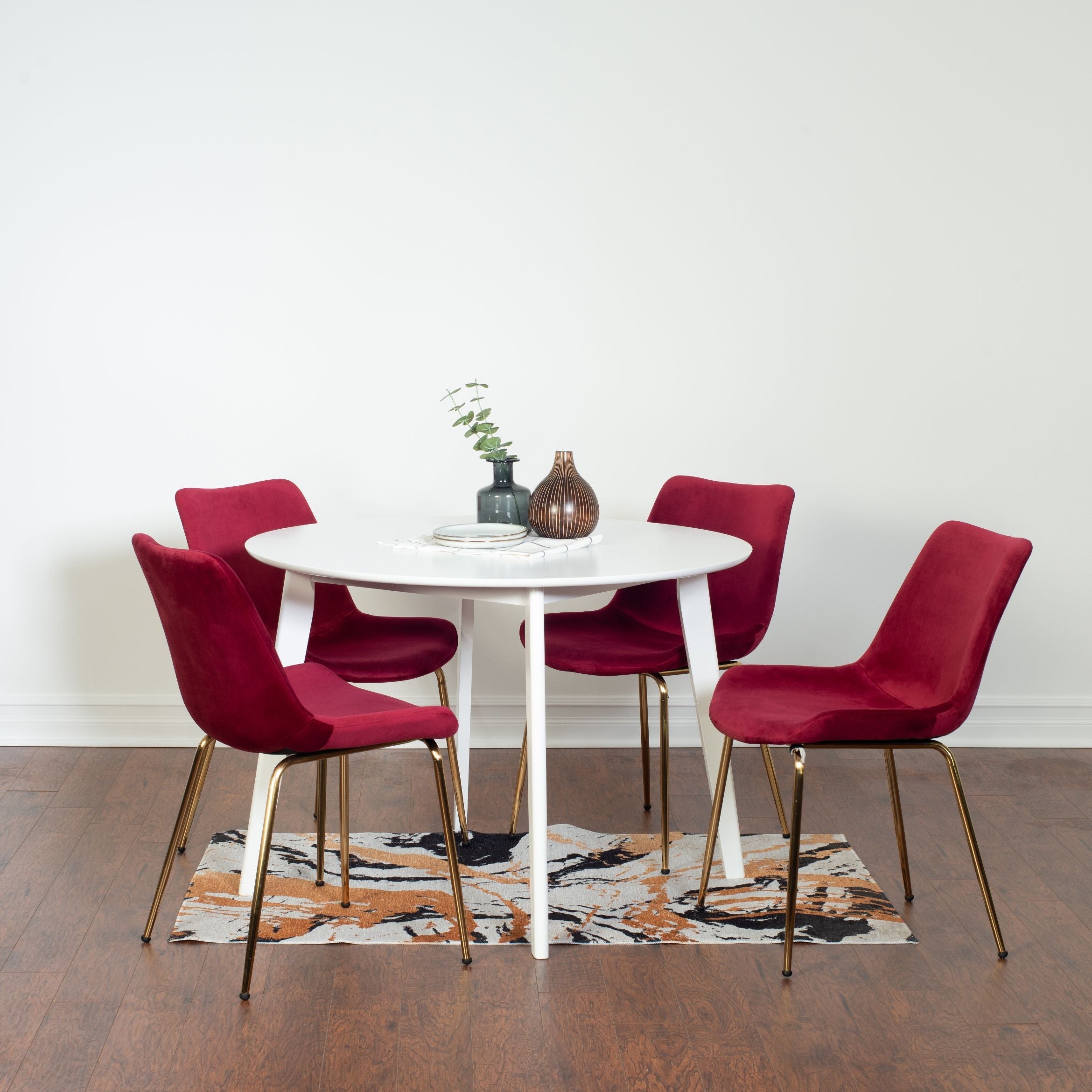 Roundhill Furniture Aufurr Contemporary 5-Piece White Round Dining Table Set with 4 Chairs - Perfect for Small Spaces, Breakfast Nooks & Modern Kitchens