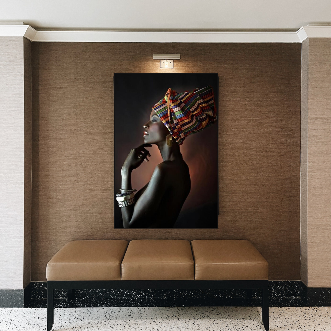Afro Girl Crowned Flower Canvas Wall Art - Black Girl Empowerment Decor for Living Room, Bedroom & Office - Unique African American Home Wall Decor