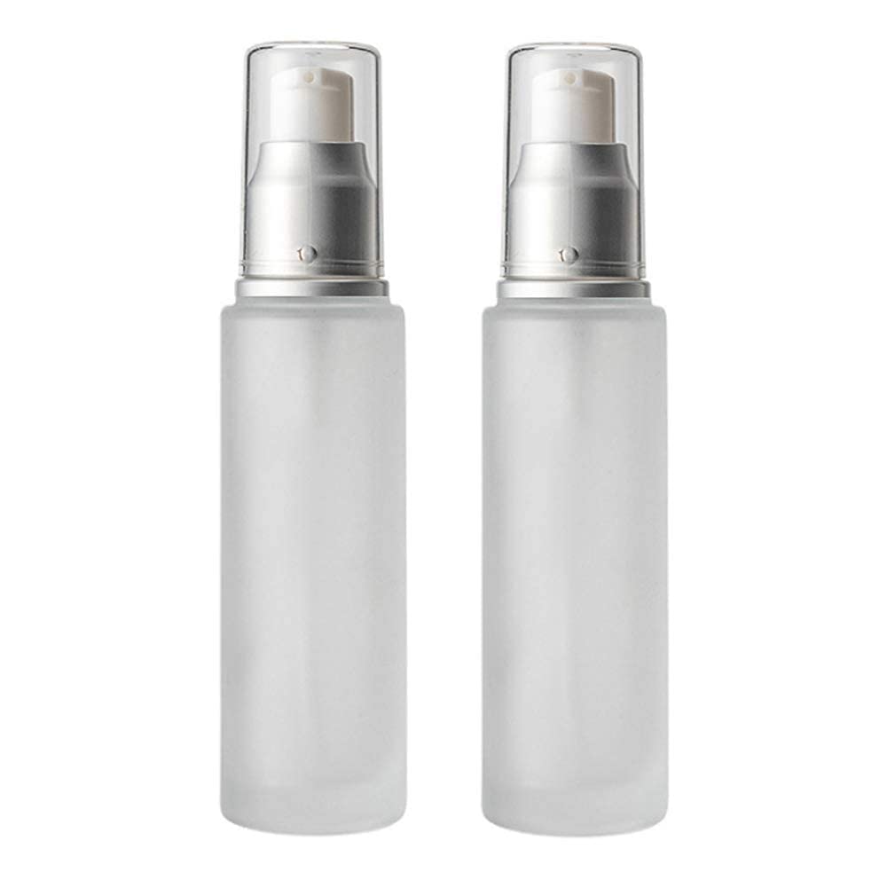 2-Pack 50ml Empty Glass Refillable Pump Bottles - Frosted White Cosmetic Lotion Dispenser for Skincare Creams & Essential Oils | Perfect for Travel, Bathroom & Salon Use