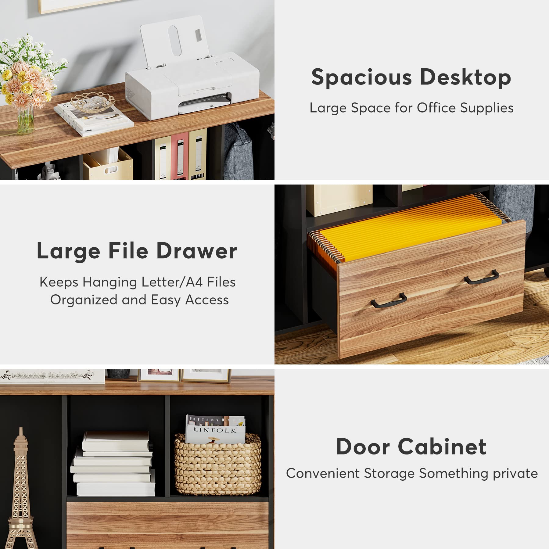 Little Tree Rolling File Cabinet with Drawer & Door - Mobile Storage Cabinet with Shelves & CPU Holder for Home Office, Living Room - Perfect for Organizing Documents, Office Supplies & Electronics