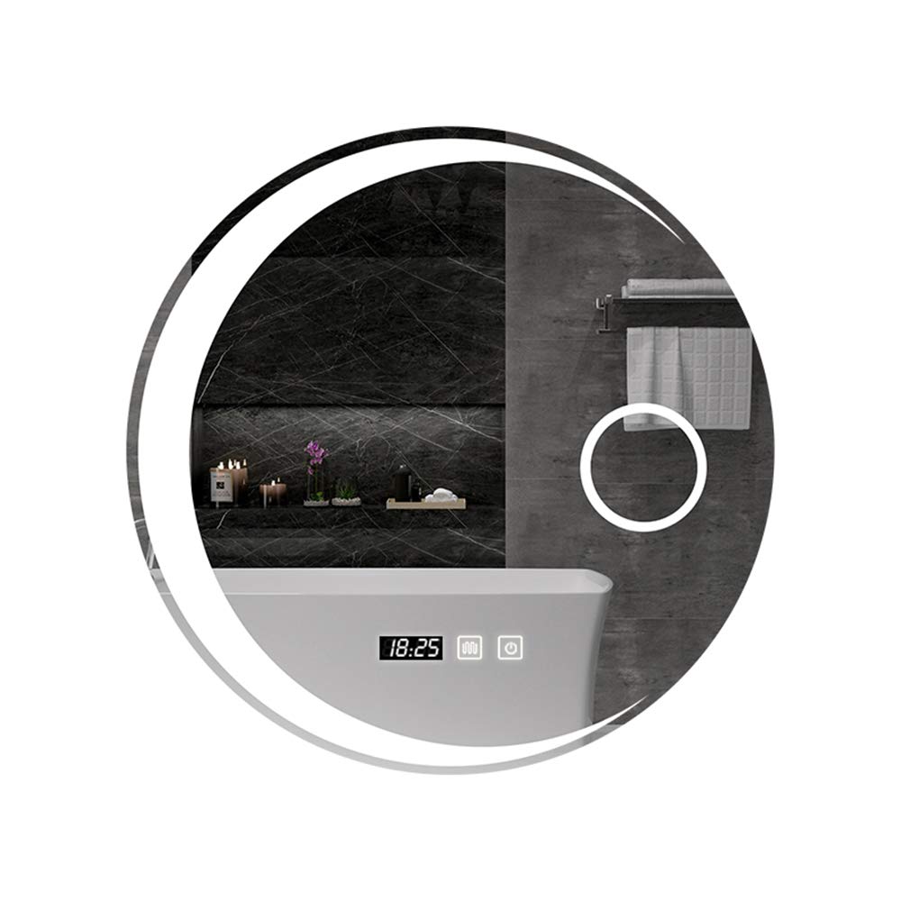 Nordic LED Bathroom Mirror with Anti-Fog, Moon Shape, Wall Mounted - Smart Touch Control, Time/Temperature Display (50x50cm, 60x60cm, 70x70cm, 80x80cm) - Perfect for Modern Vanity, Makeup & Spa-Like Bathroom Lighting