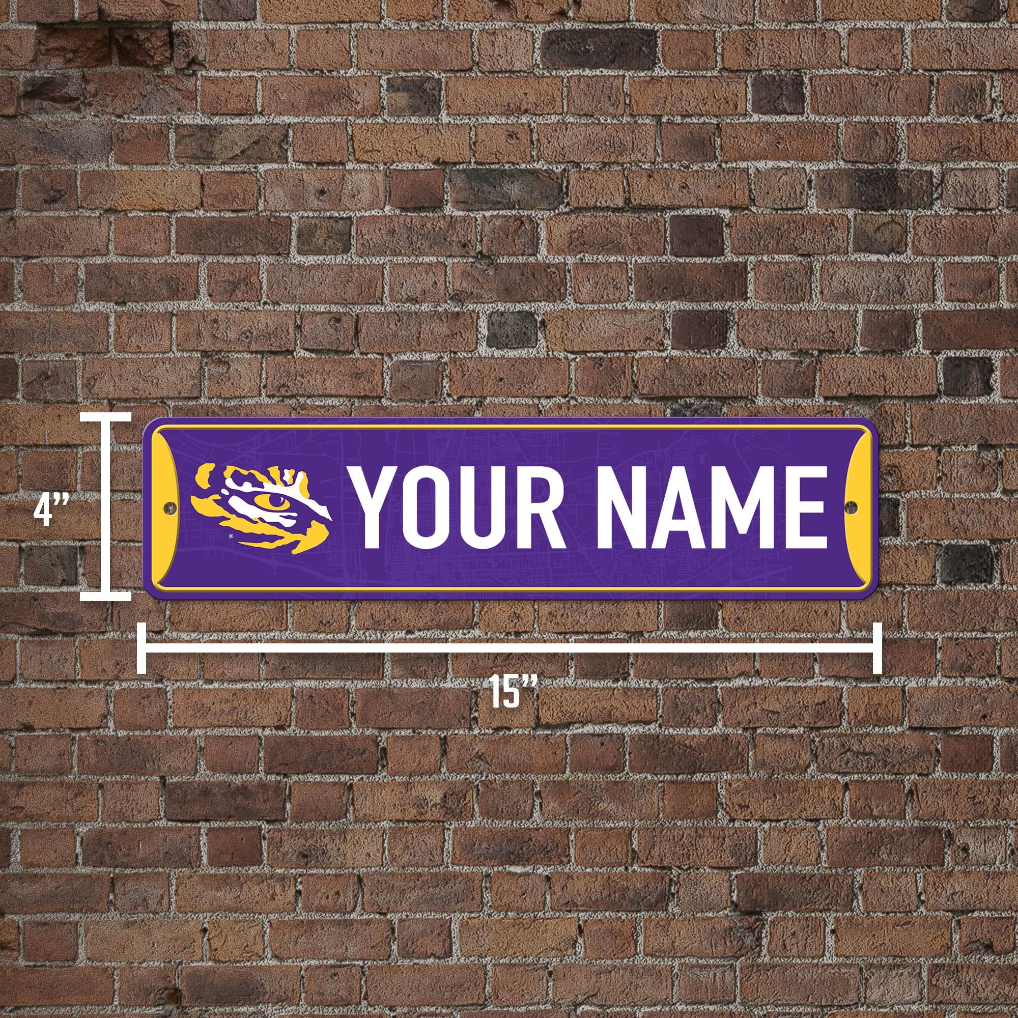 Rico Industries NCAA LSU Tigers Personalized Metal Street Sign 4x15 Inches - Custom Home Decor for Bedroom, Office, Man Cave - Perfect for College Football Fans & Sports Themed Rooms
